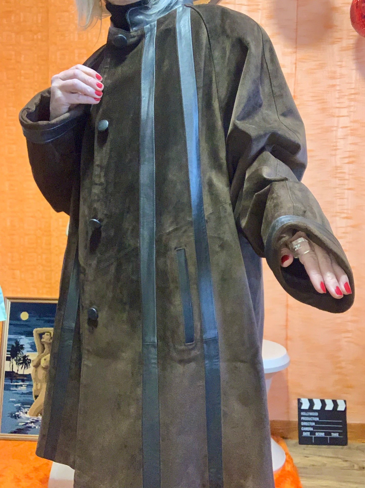Manteau Élégant Cuir Daim Vintage Élégance 1980-90- T44.