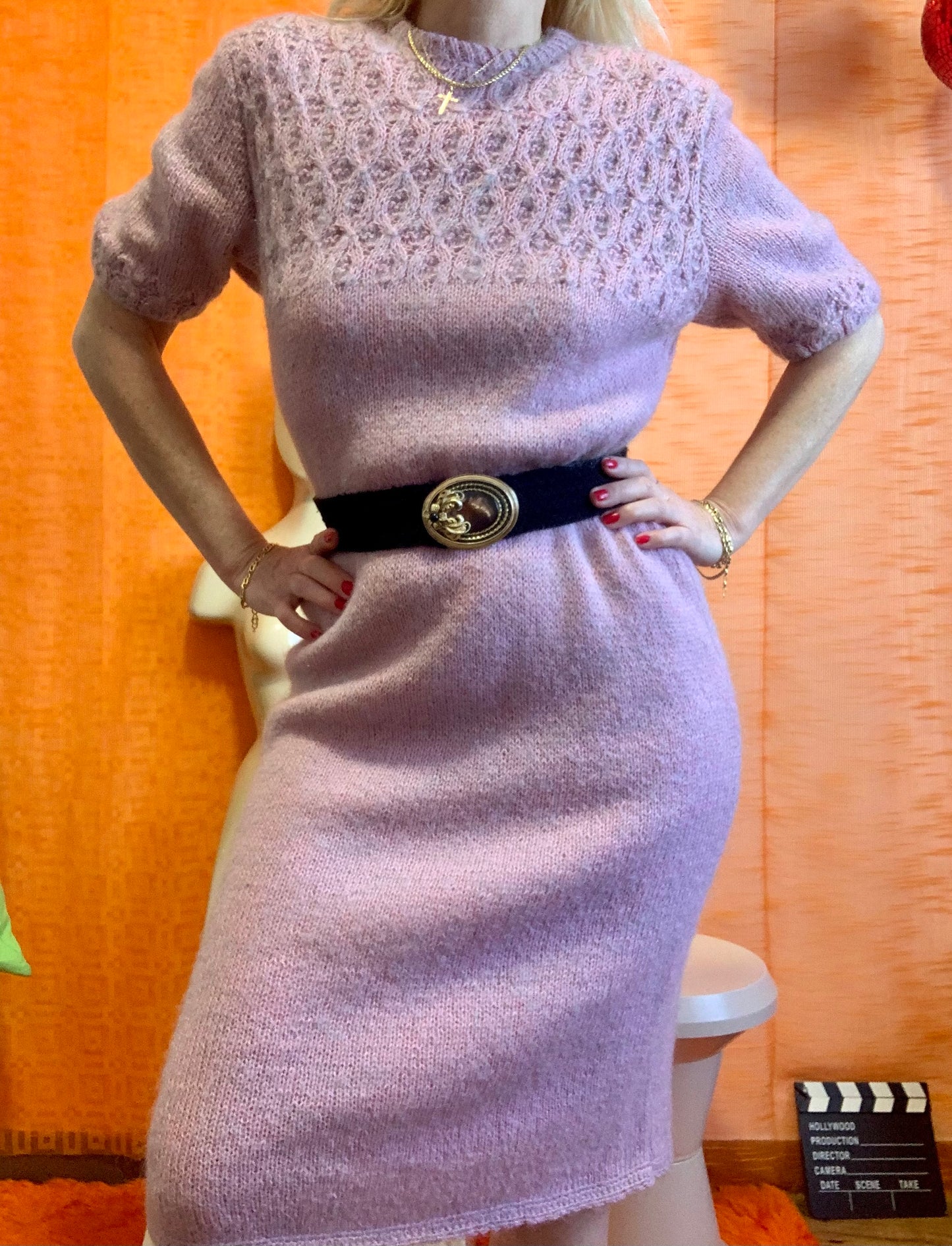 Robe confection main Tricot Vintage 1970 Piece unique T40.