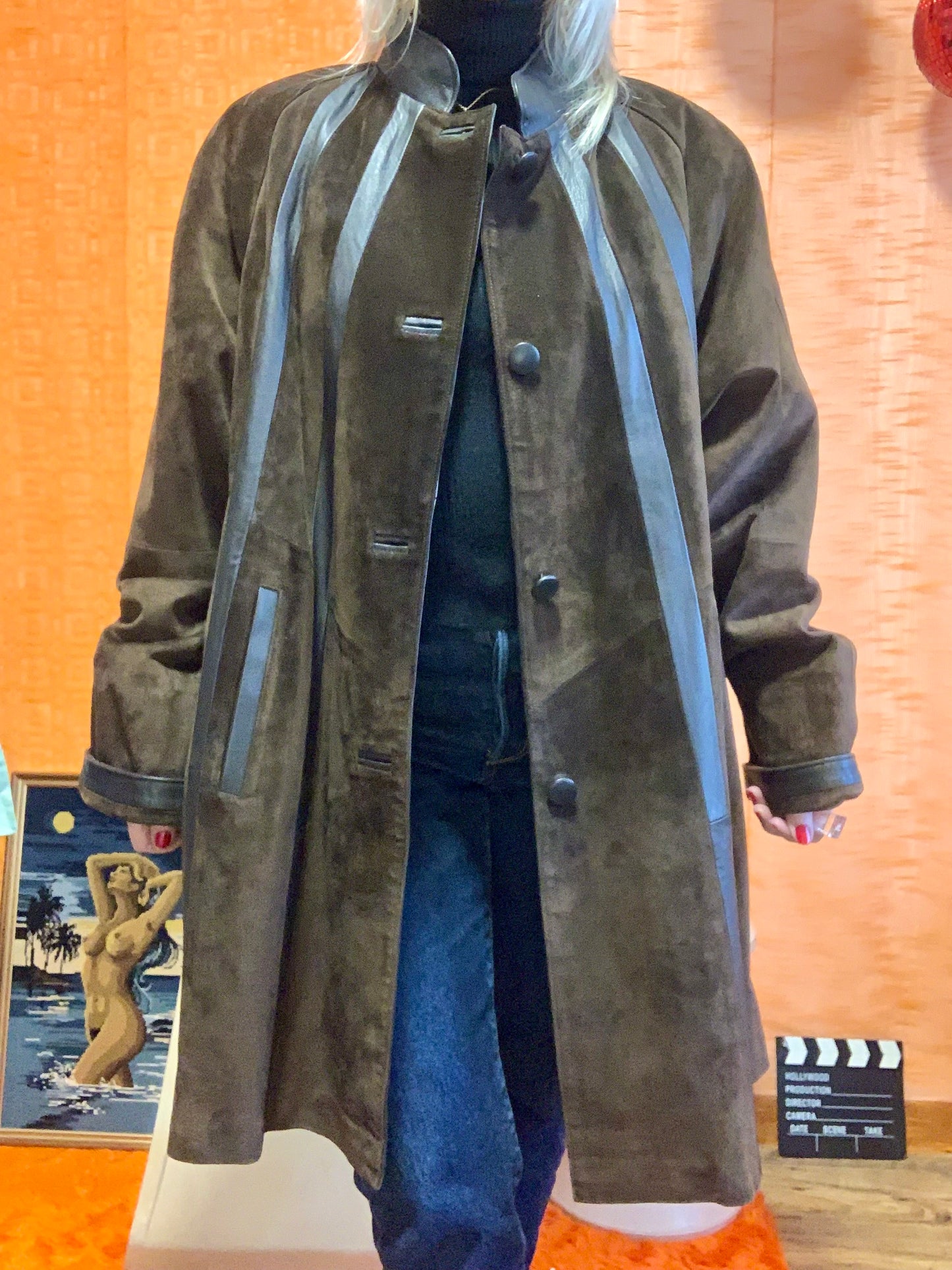 Manteau Élégant Cuir Daim Vintage Élégance 1980-90- T44.