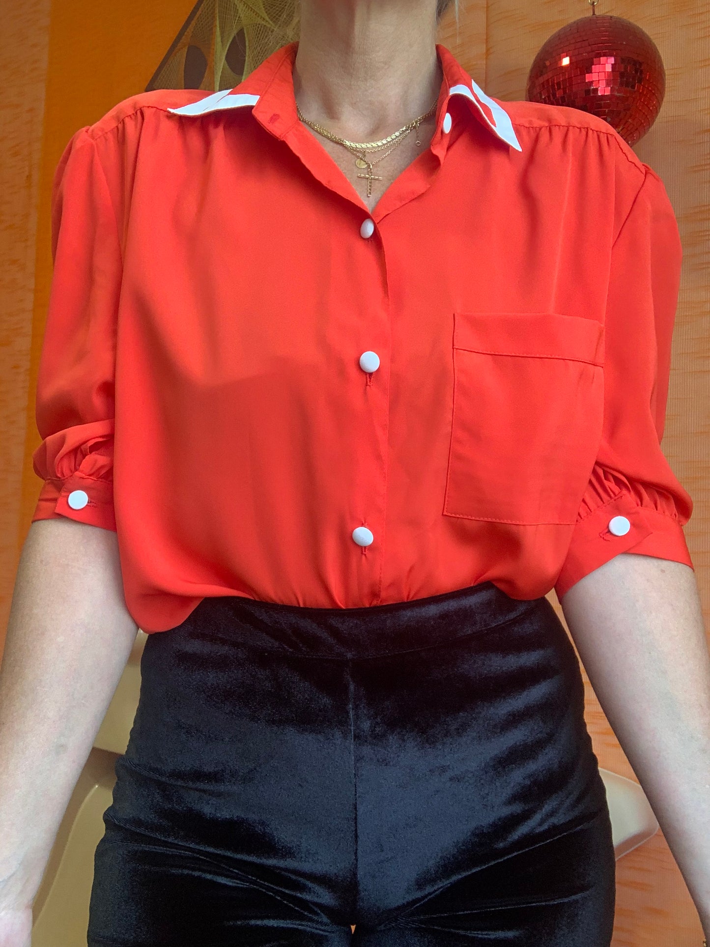 Superbe Chemisier Rouge Vintage 1980- T40