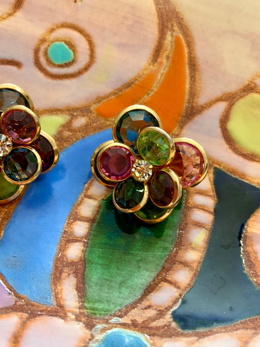 Boucles d’oreilles Vintage Pétales de verre Très chic Anciennes