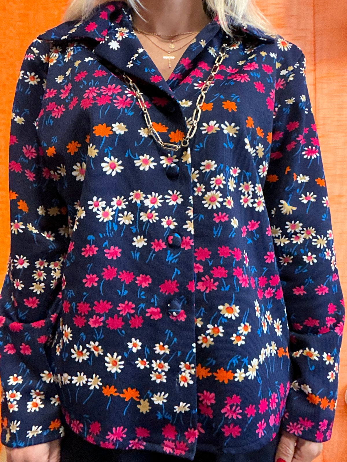 Chemisier à Fleurs Vintage Création 1970- TU