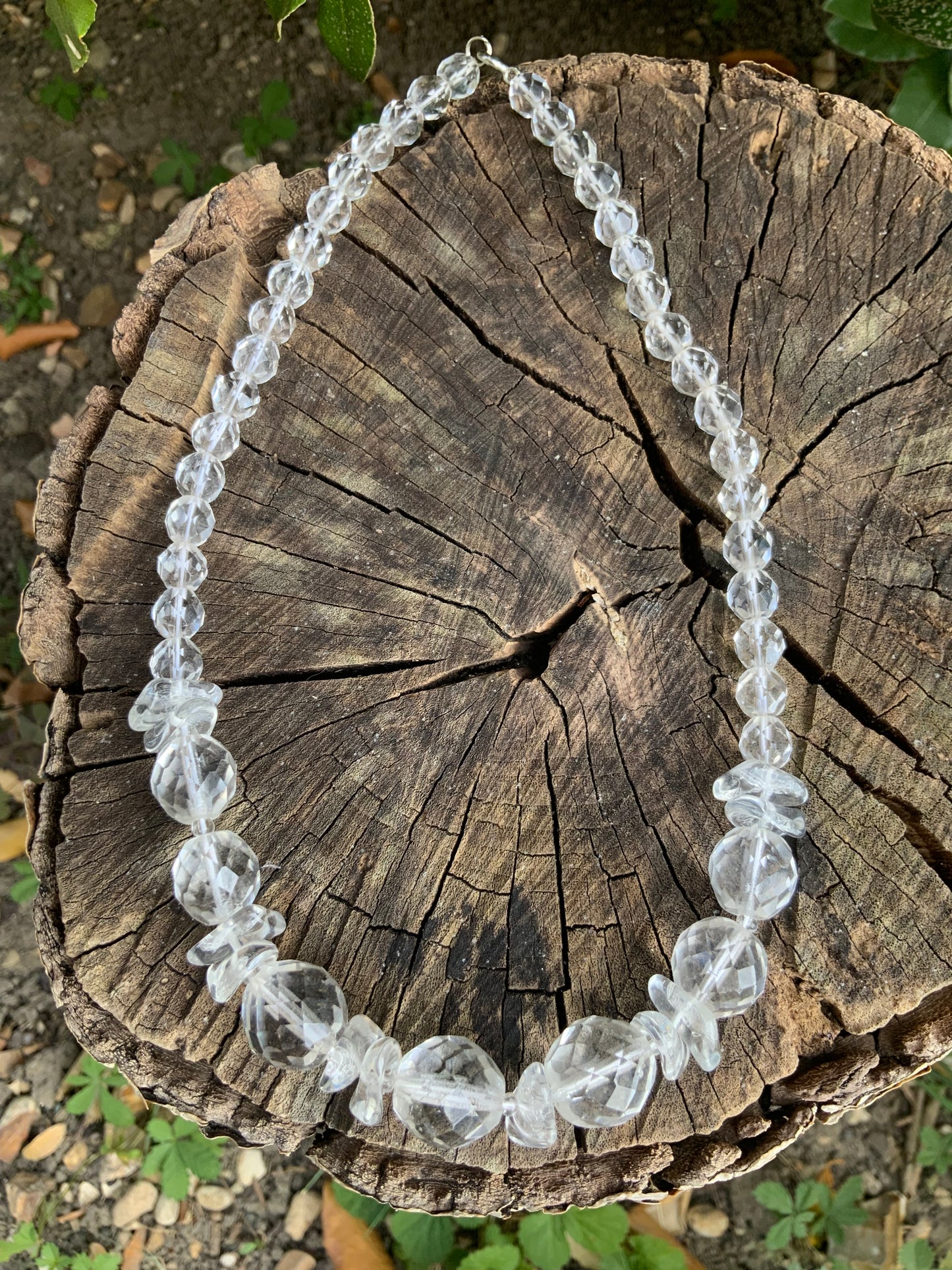 Collier perles de verre transparentes Vintage 1980/90-