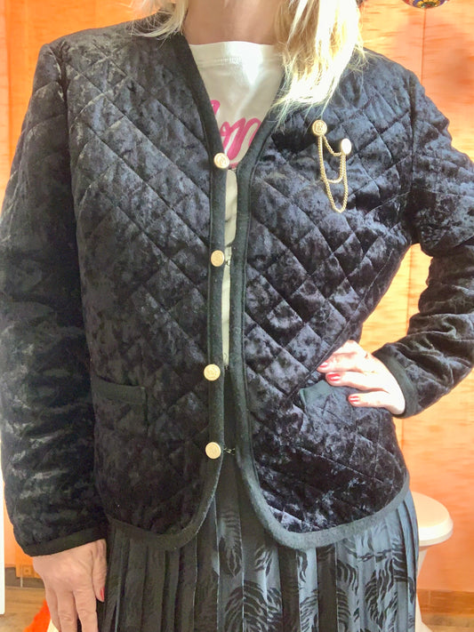 Veste Vintage 1980 Velours matelassé - T42 maxi.