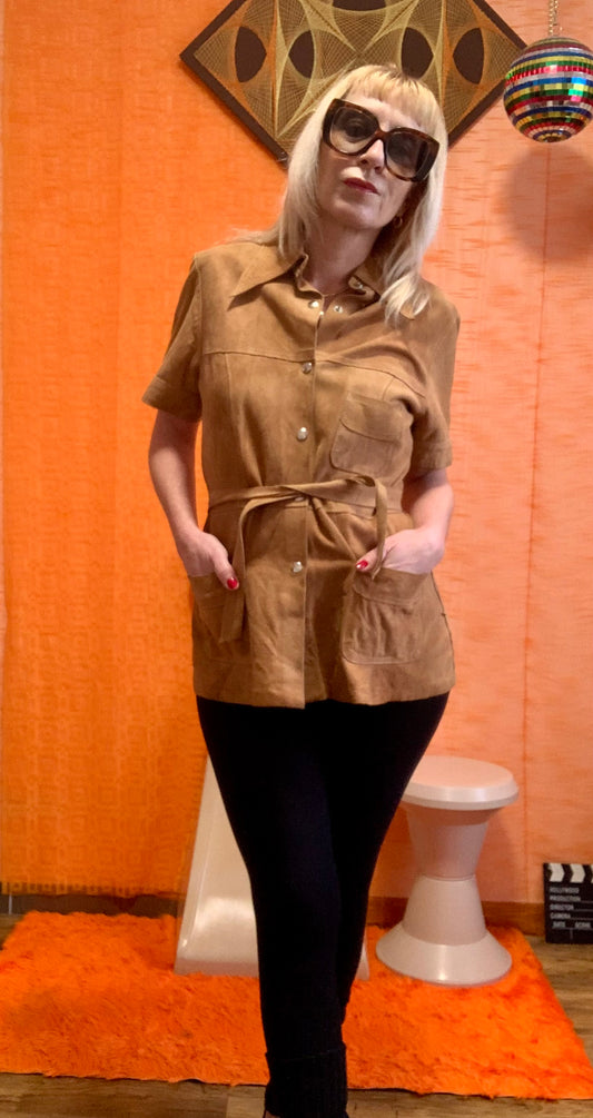 Veste en Daim col pelle à tartes bohème unique Vintage Seventies - T38