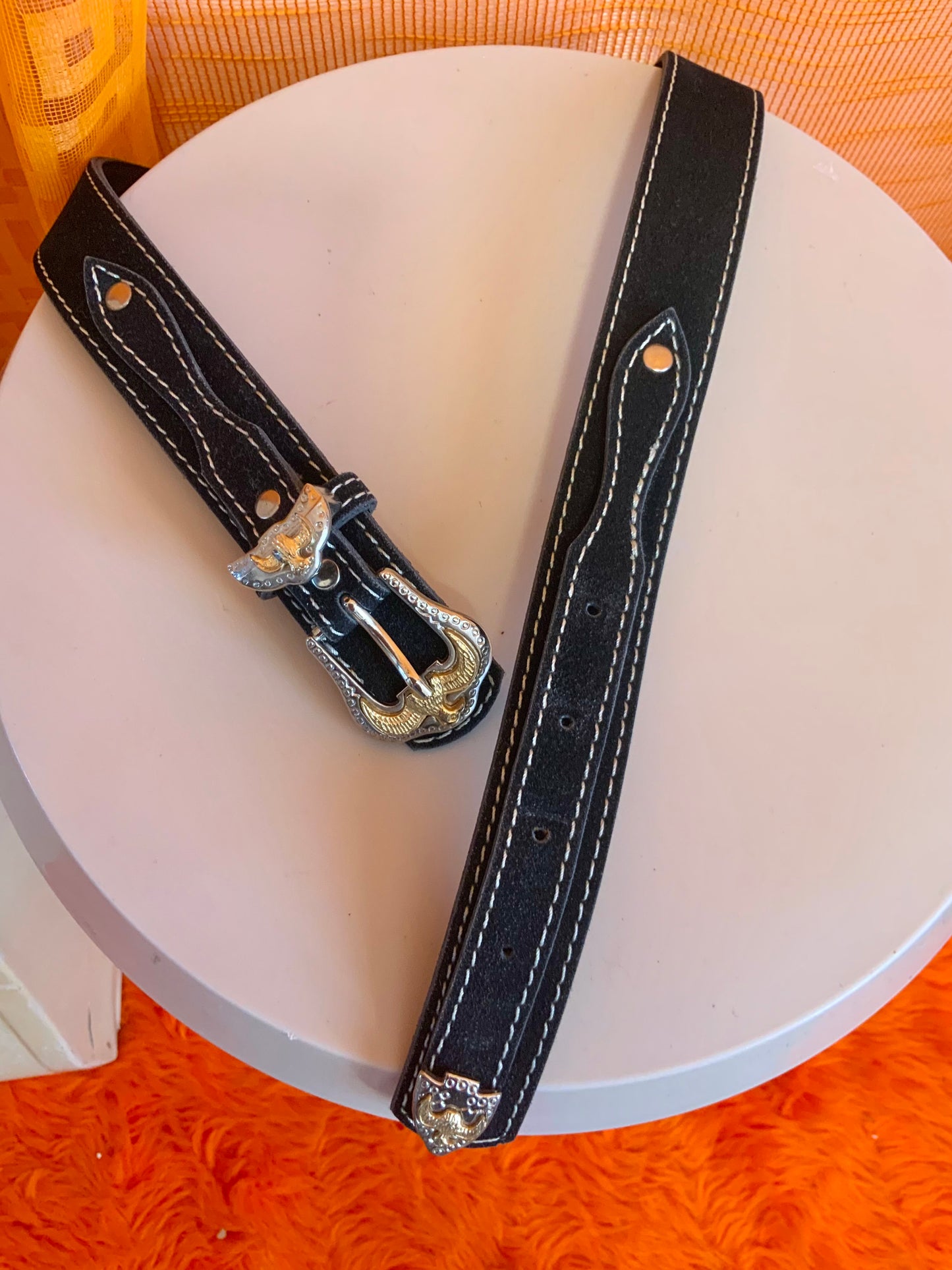 Ceinture Western Daim Noir Vintage 1990- T38 maxi.