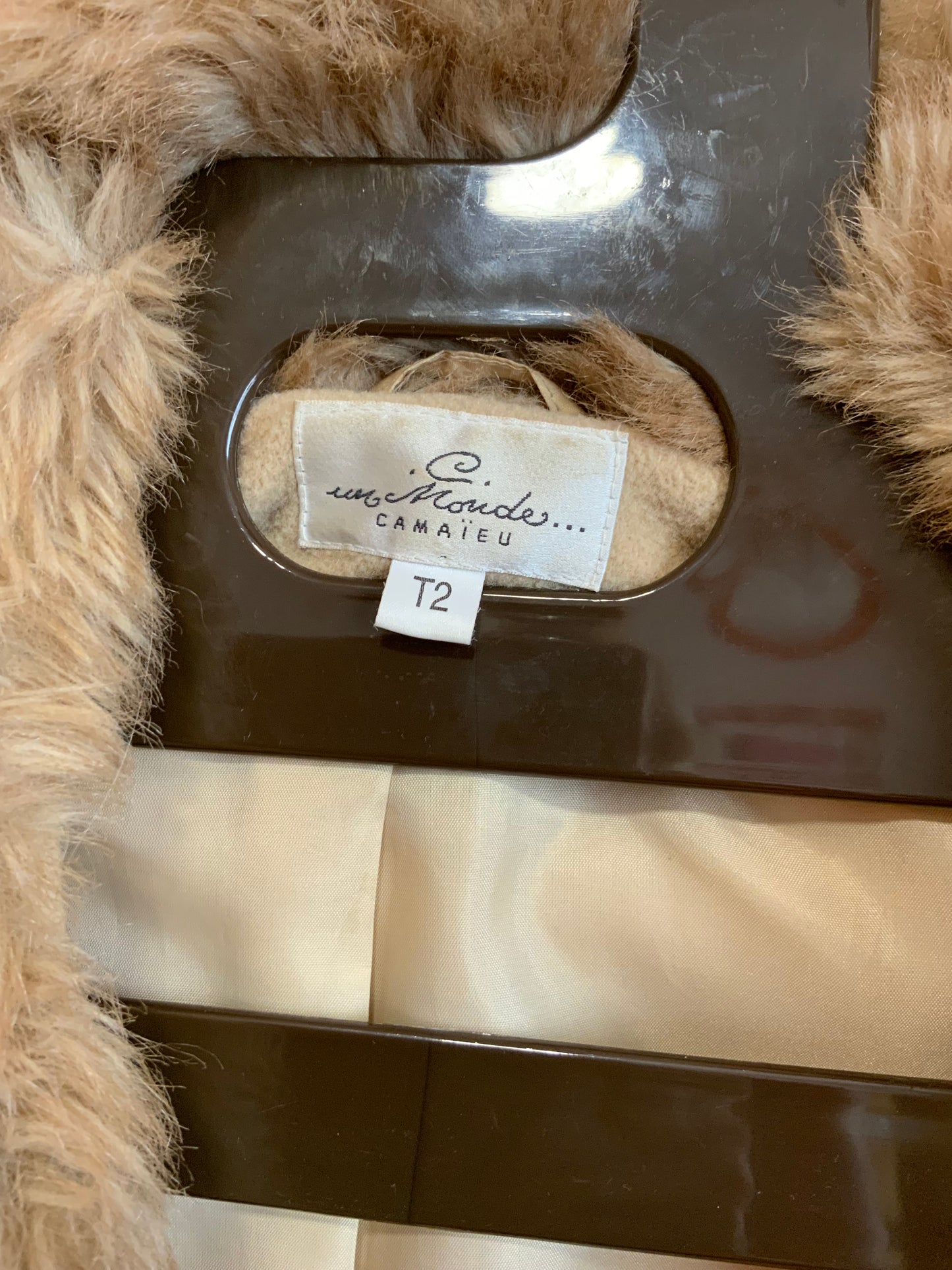 Manteau Laine Vintage 1990 Col Fourrure Synthétique - T42/44 maxi.