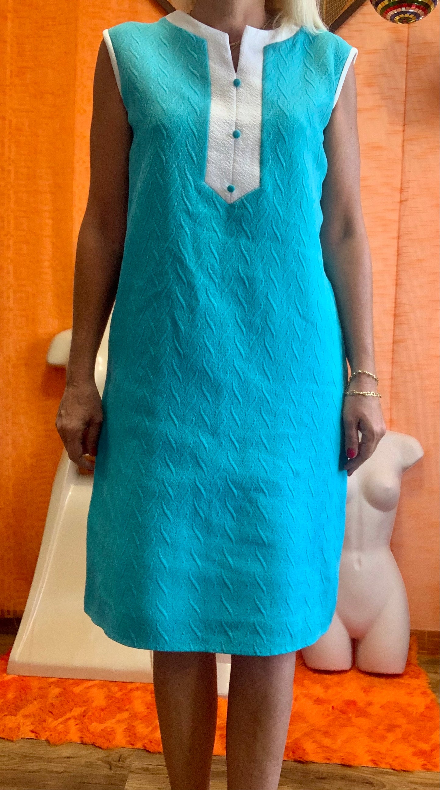 Robe Baby Doll Vintage 1960/70 Turquoise- T48