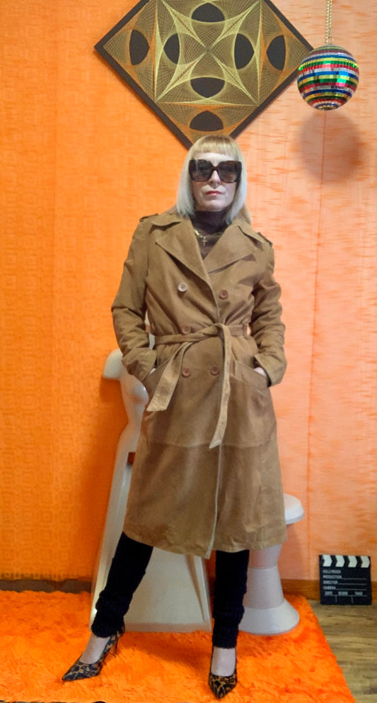 Trench en Cuir Daim marron Vintage 1990- T40