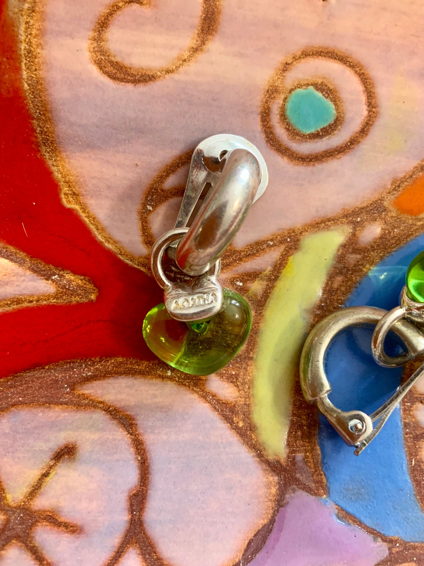 Boucles d’oreilles anneaux et Coeur de verre Agatha Paris Vintage 1990