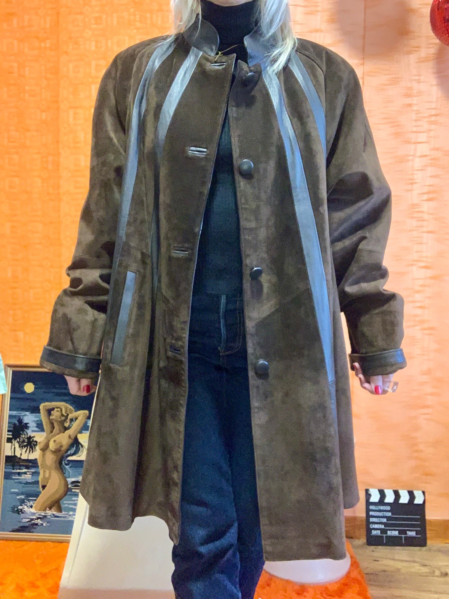 Manteau Élégant Cuir Daim Vintage Élégance 1980-90- T44.