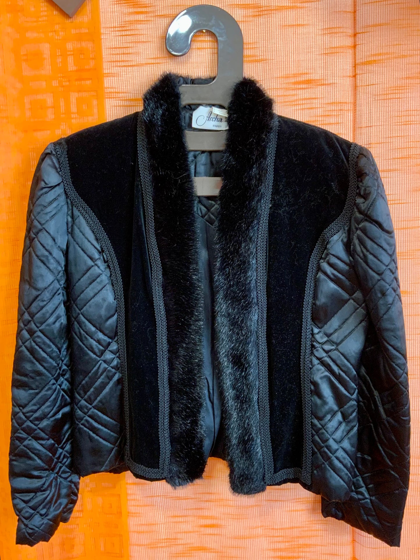 Veste matelassée Vintage 1980 Velours et fourrure synthétique- TU