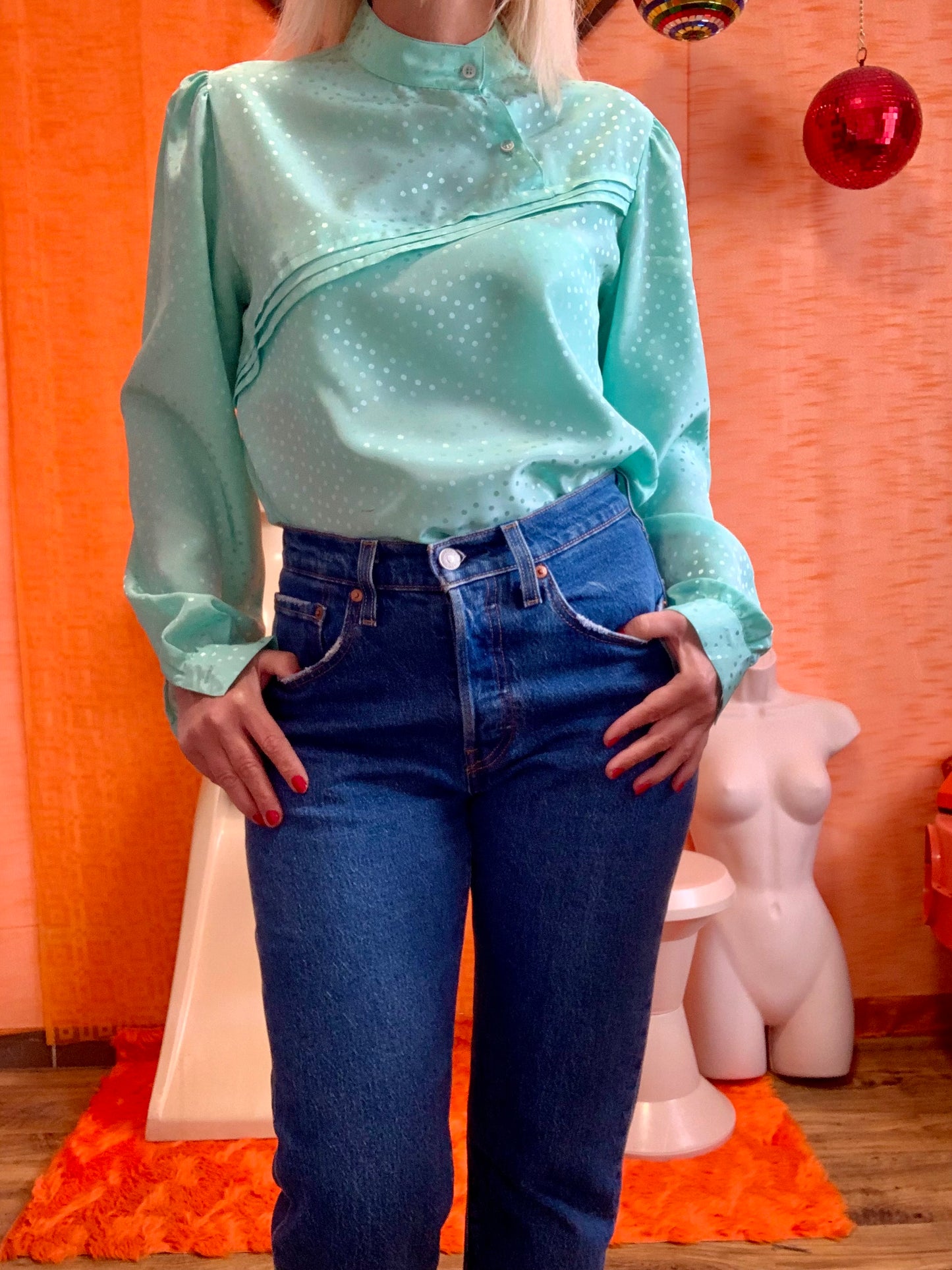 Superbe Chemisier Vintage 1980 Couleur menthe- T38