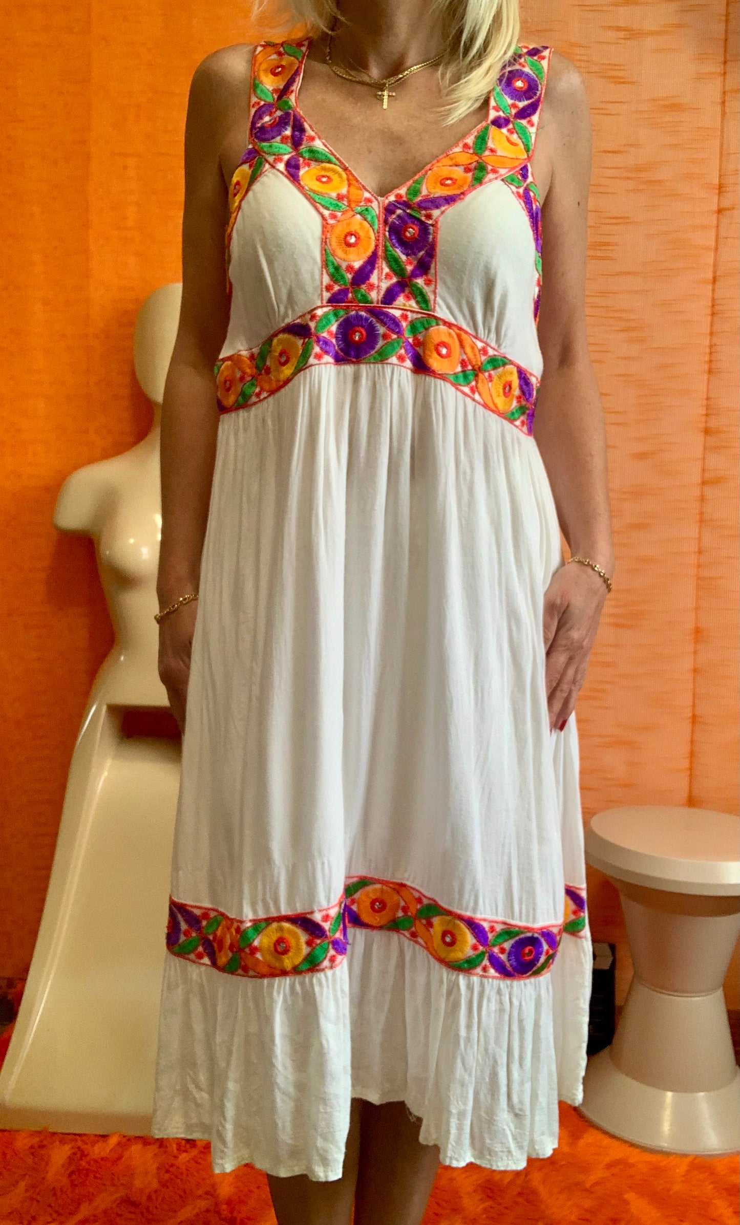 Robe Bohème Broderies Vintage 1990-T40