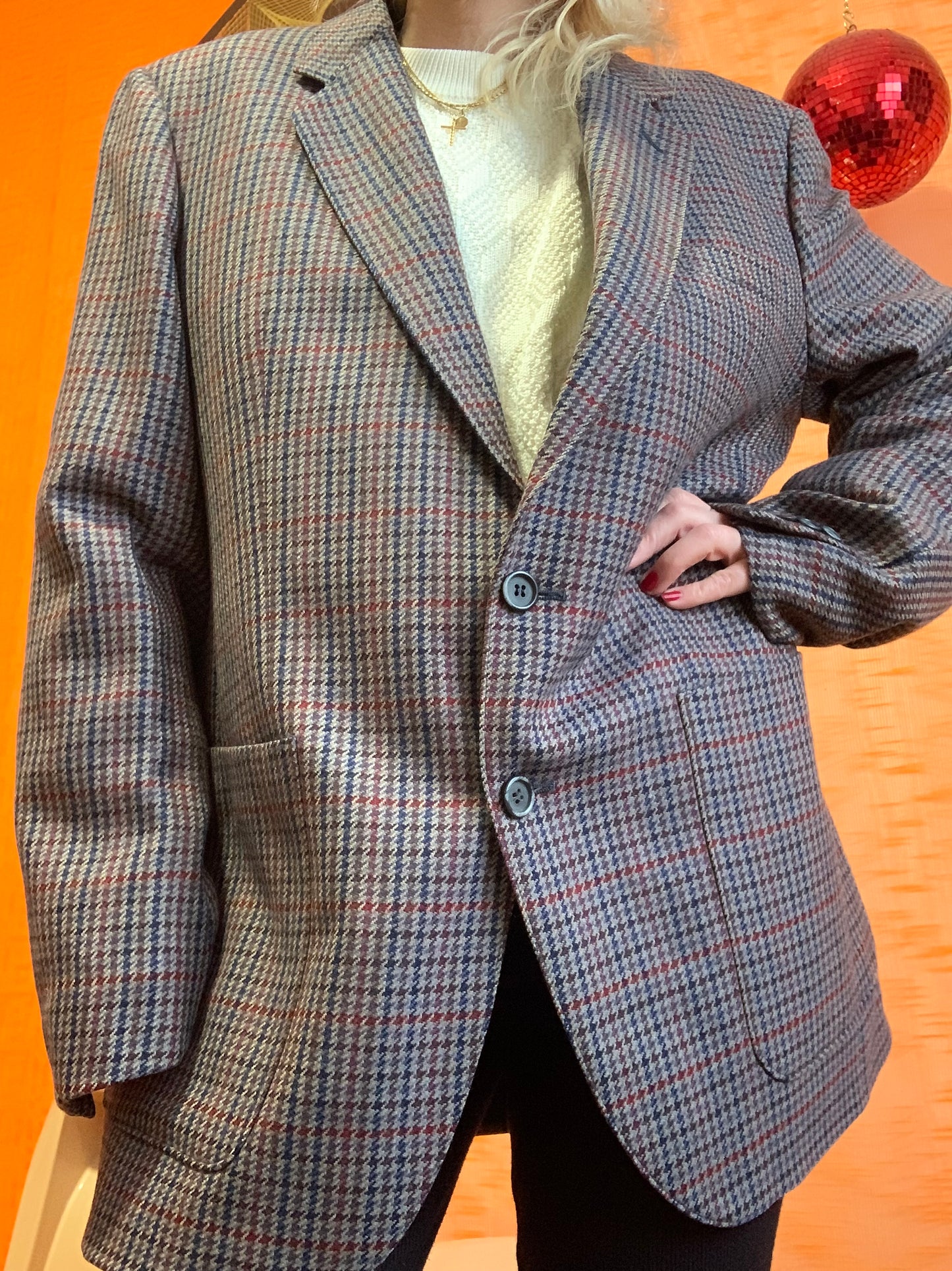 Blazer Laine à carreaux Vintage 1980 Chic Mixte T44