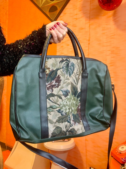 Sac Tapisserie Neuf Vintage Simili cuir et toile fleurs