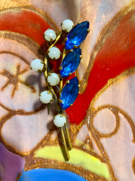 Broche Fleurs et pierres bleues Art deco.
