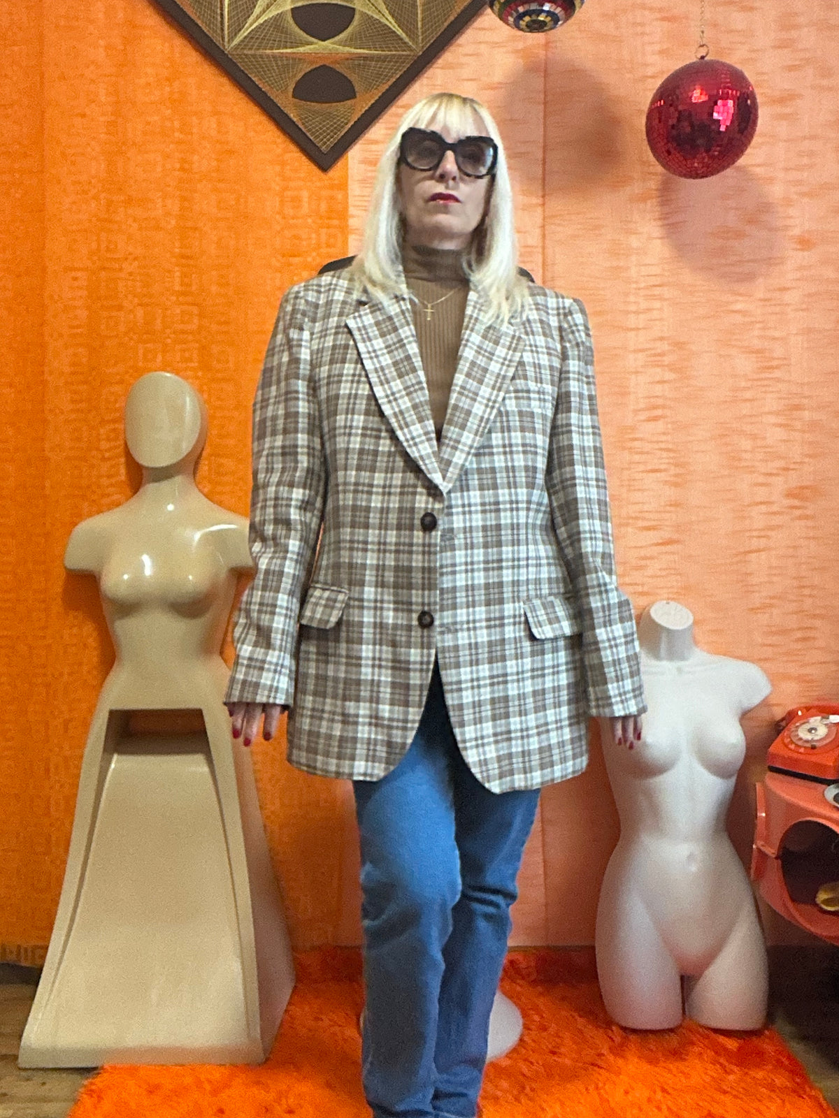 Veste Originale à carreaux Tergal Vintage 1970- T48 maxi.