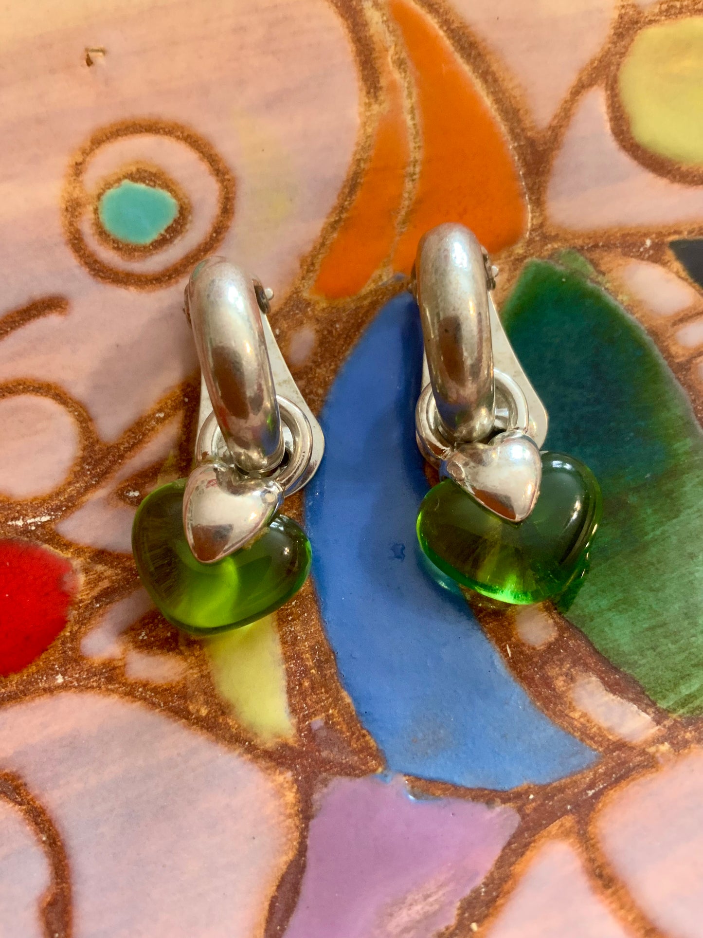 Boucles d’oreilles anneaux et Coeur de verre Agatha Paris Vintage 1990