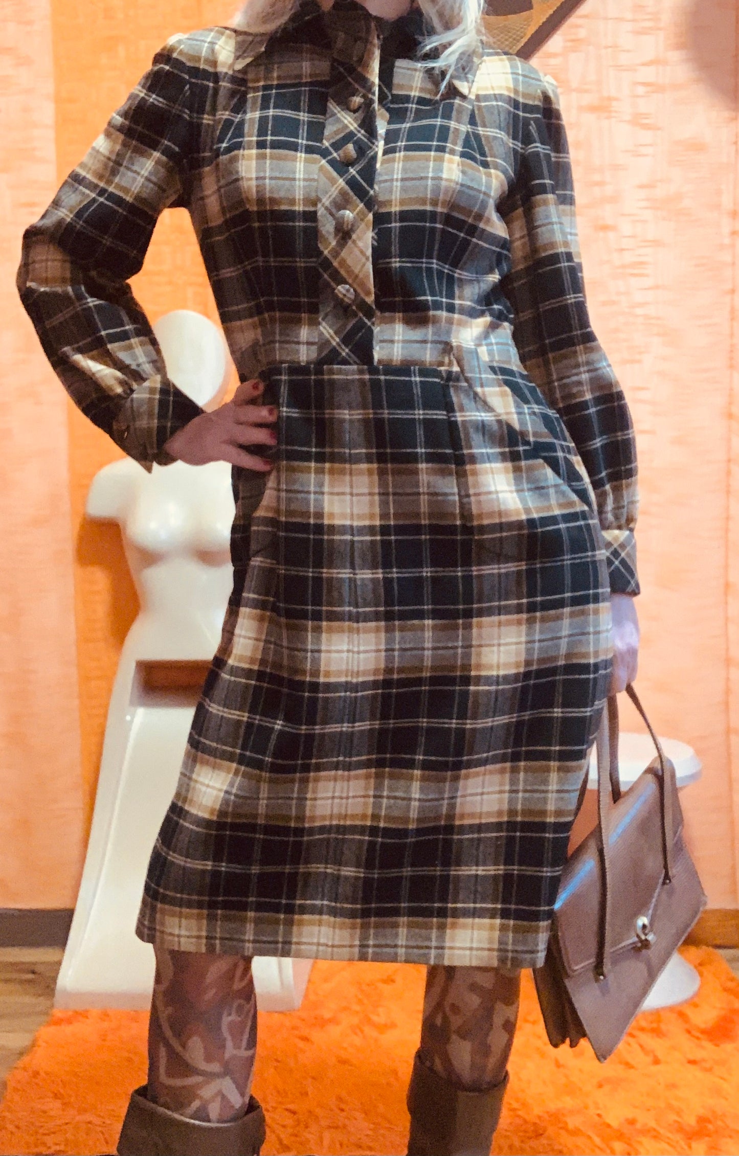 Robe à carreaux Pépite 1970 belle confection Vintage- T38.