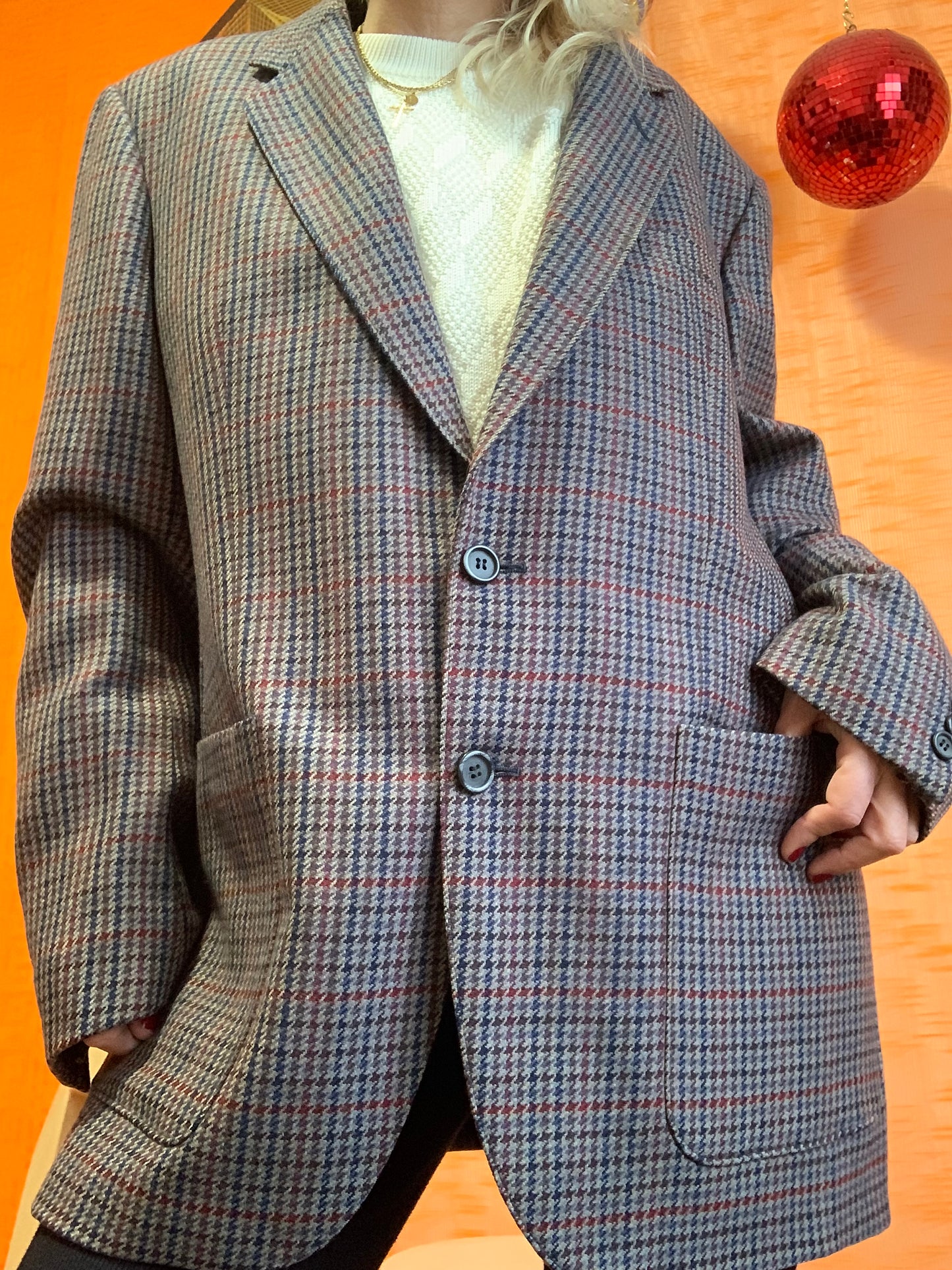 Blazer Laine à carreaux Vintage 1980 Chic Mixte T44