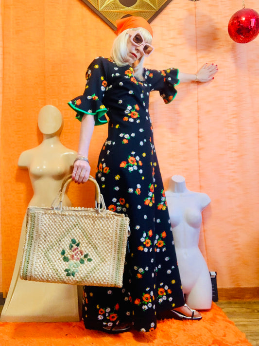 Robe extraordinaire Création Fleurs 1970 Vintage- T40