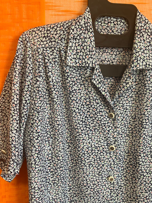 Chemisier à fleurs Vintage 1980 Épaulettes- T44