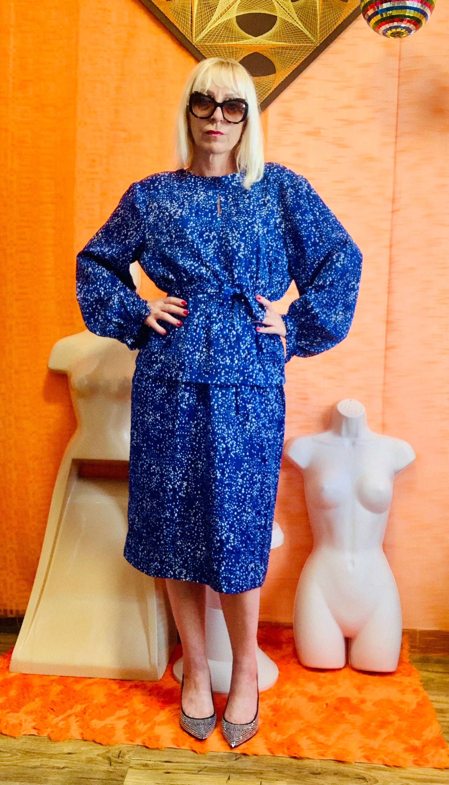 Robe chic de confection main Vintage 1980 petits pois- T42/44