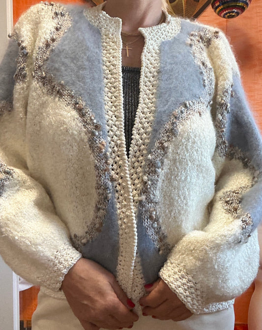 Gilet Cardigan Anny Blatt Angora Fait main - Vintage 1990 TU.
