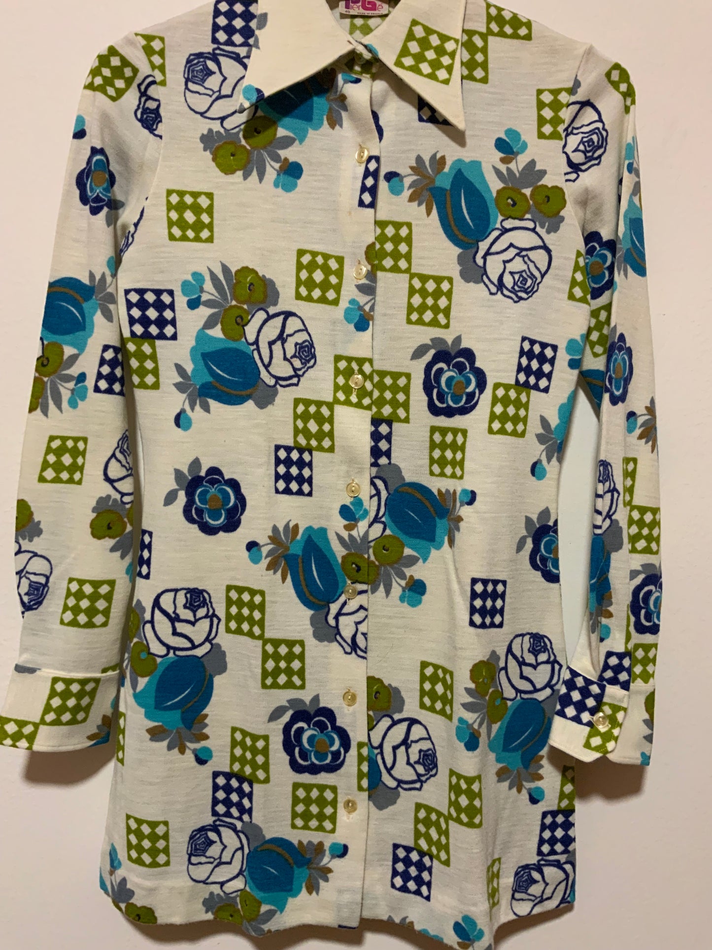 Chemise / Mini Robe Pierbé Made in France Pelle a tartes 1970 _ T40.