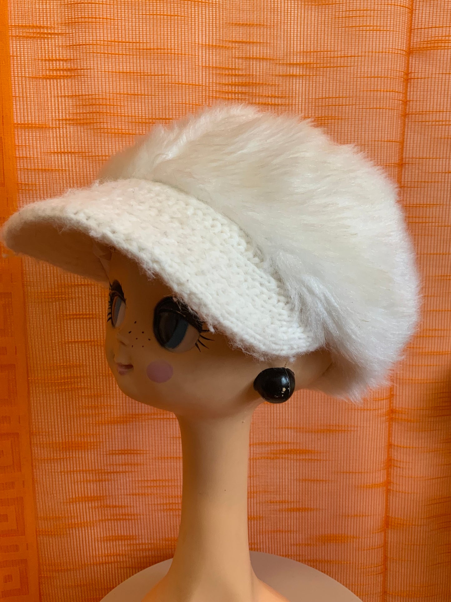 Chapeau Casquette Moumoute Blanche Vintage 1970 -TU