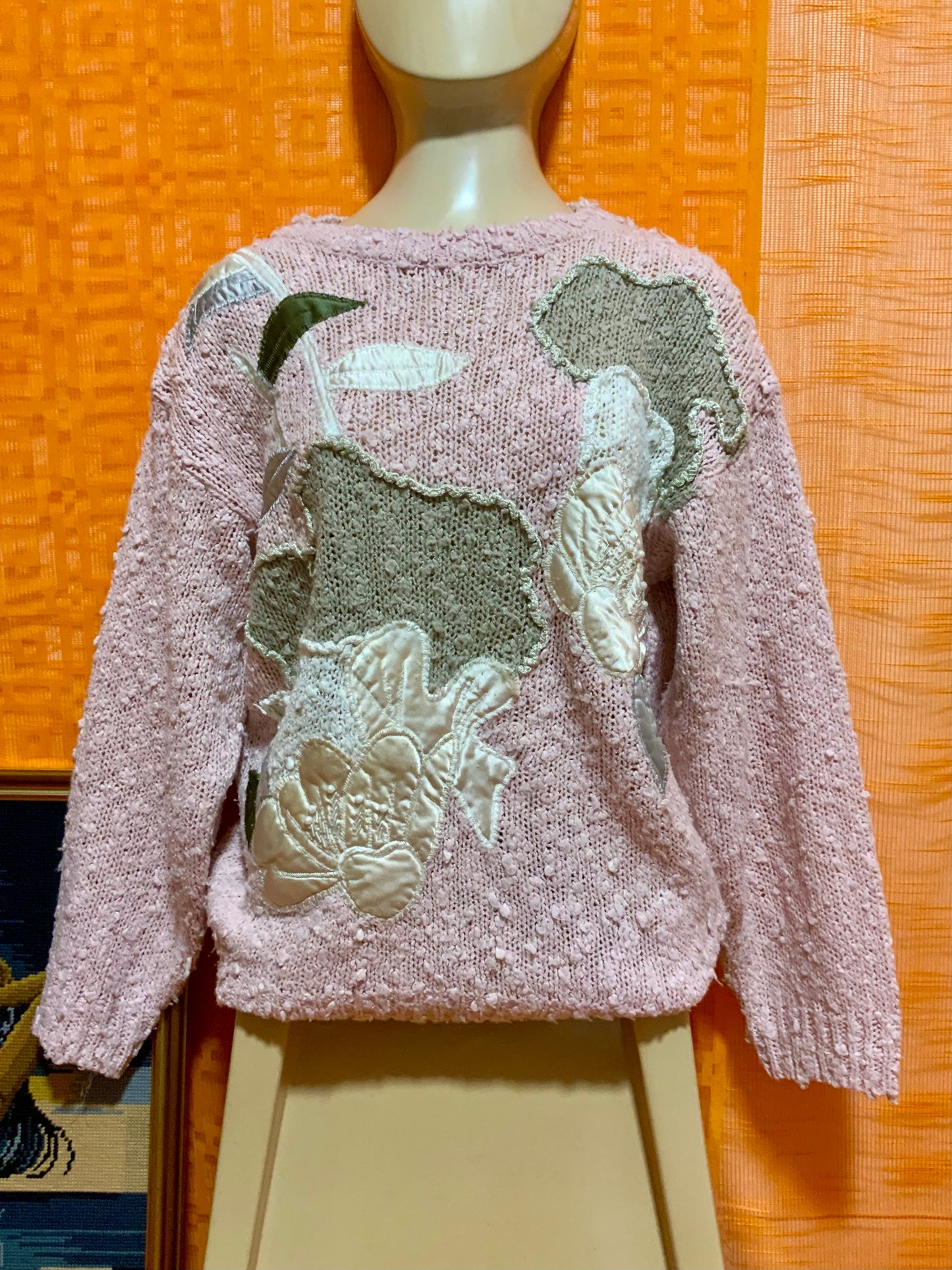 Pull Laine rose à fleurs Vintage 1980- T38