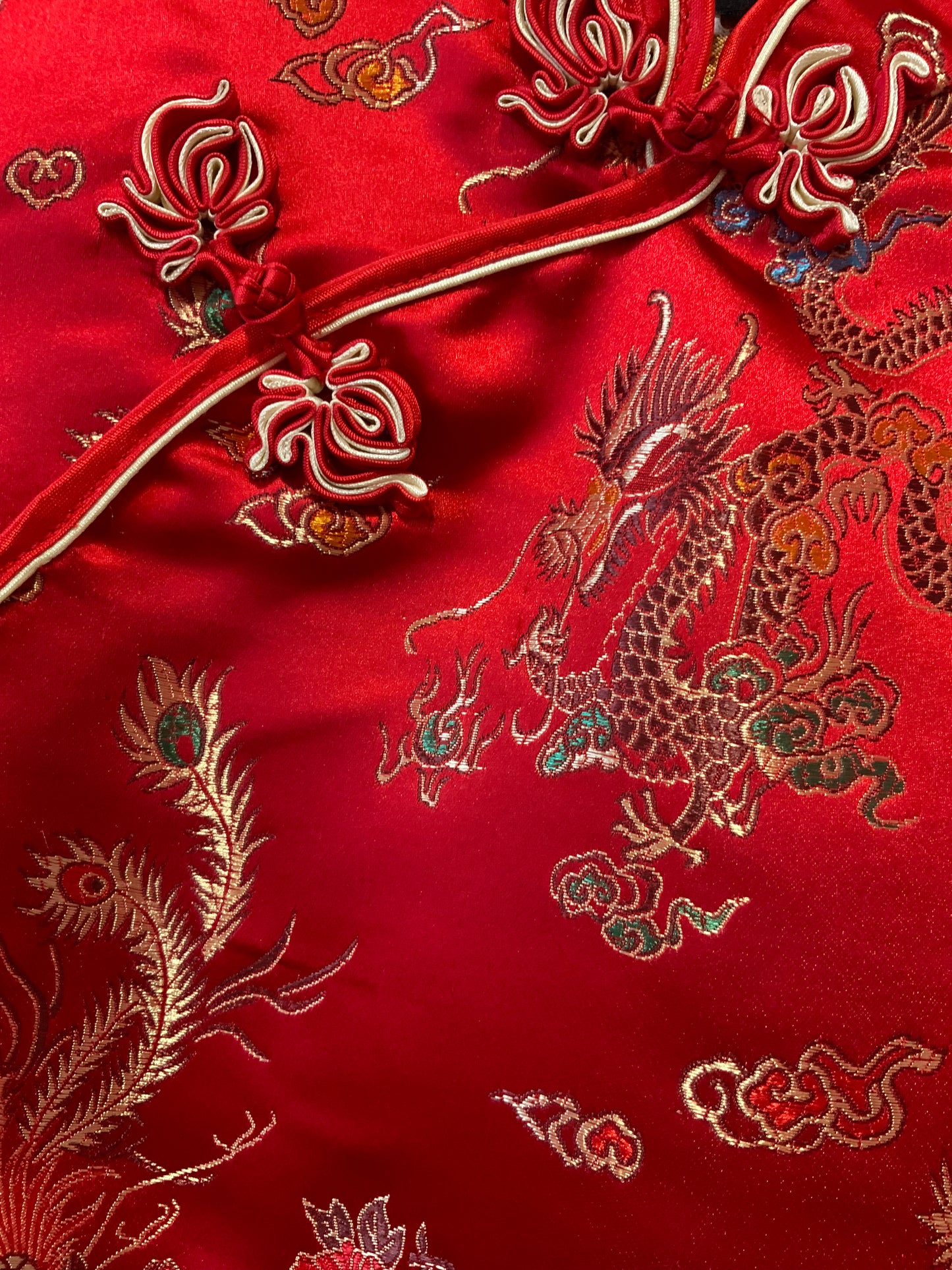 Superbe Robe Chinoise Soie Rouge Dragons-T36