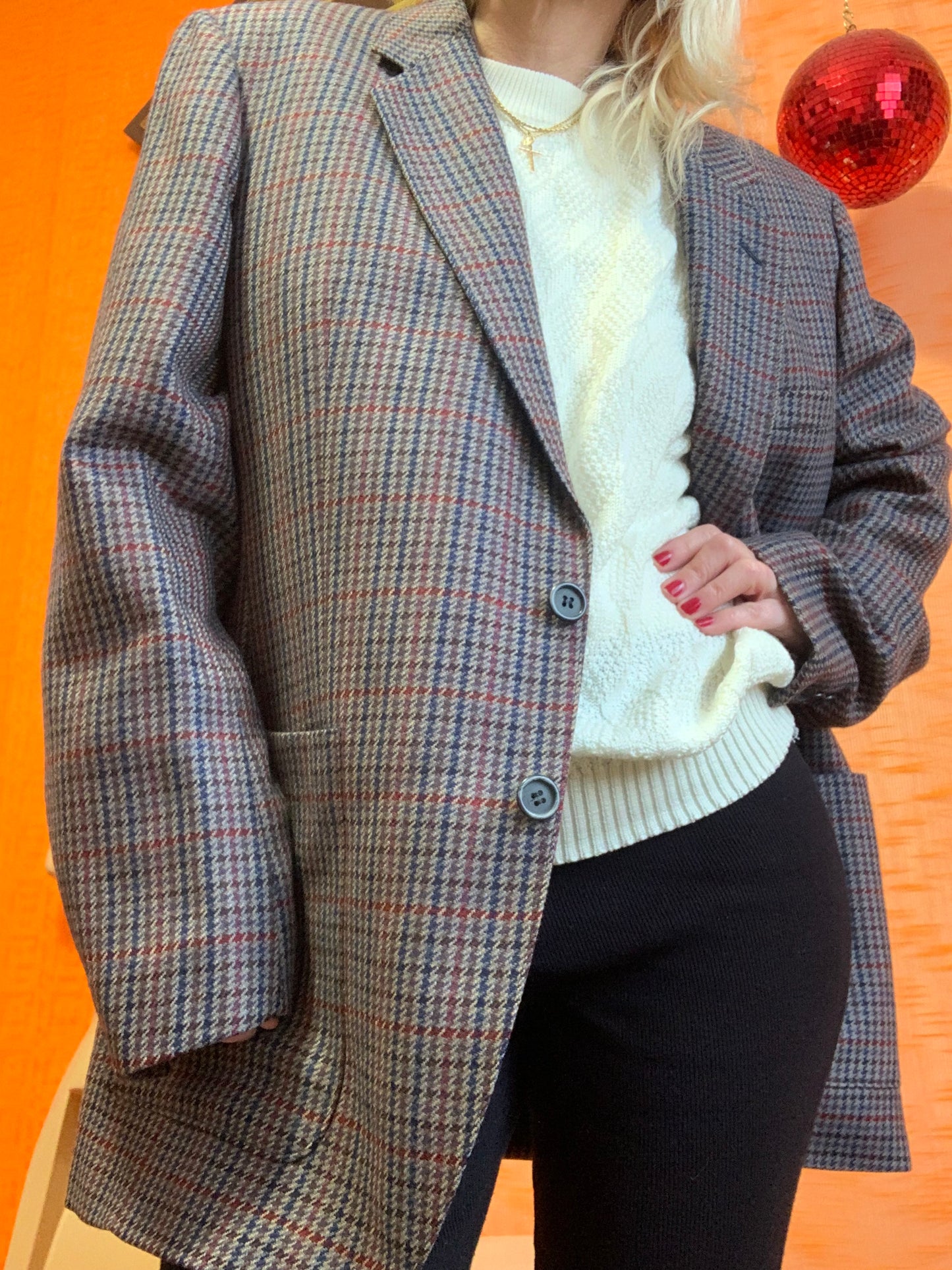 Blazer Laine à carreaux Vintage 1980 Chic Mixte T44