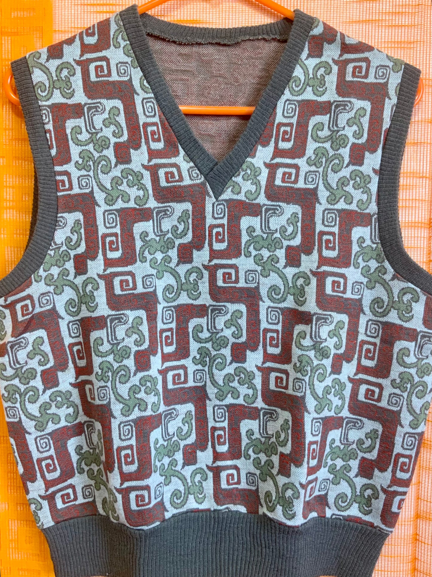 Pull a Motifs sans manche Vintage Seventies Authentique- TU