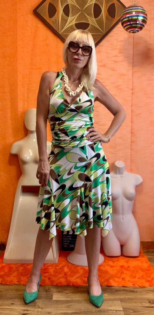 Robe psychédélique Dos Nu Vintage 1990 Rosner France- T40 maxi.