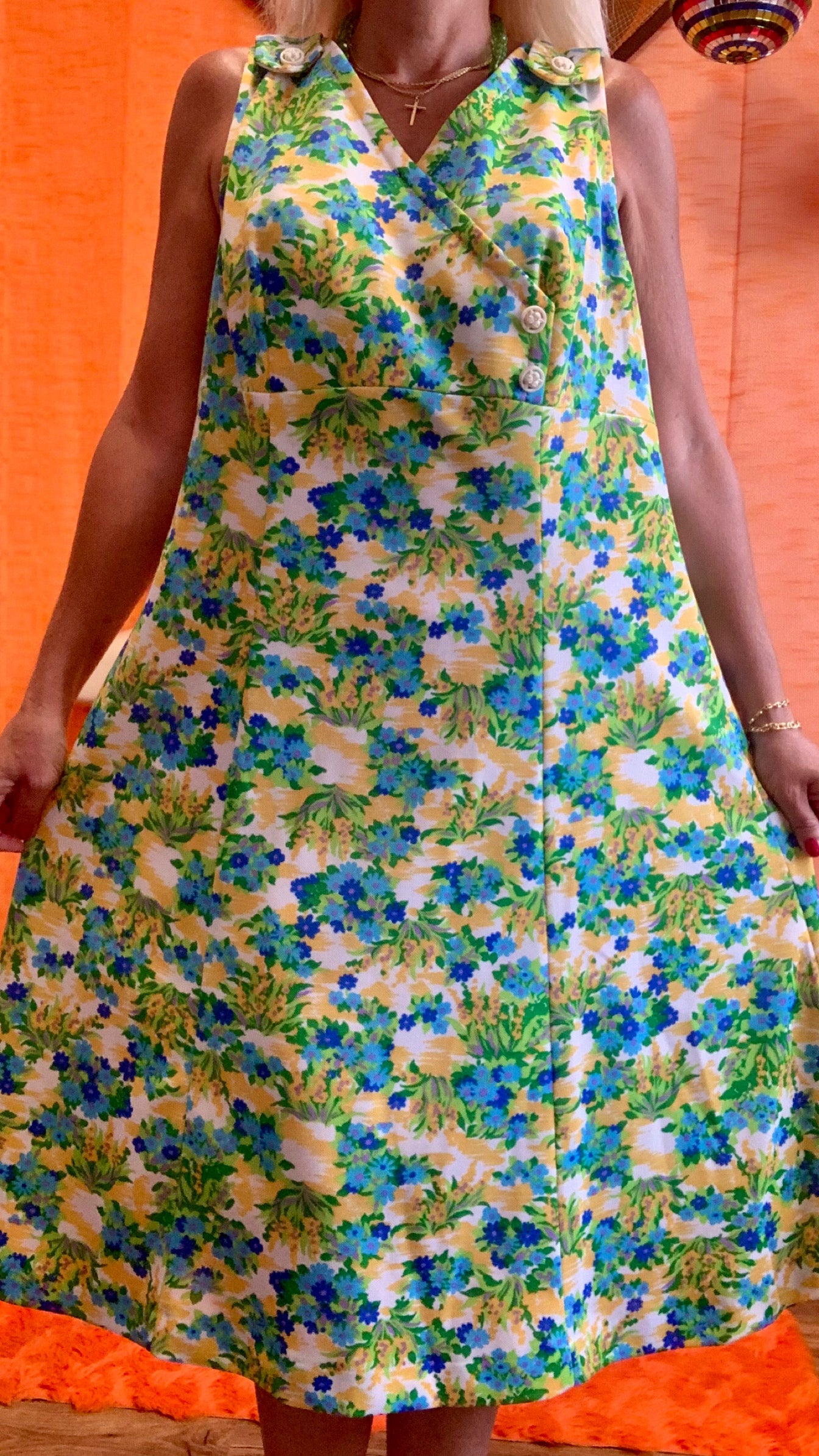 Robe a fleurs Vintage 1970 Création - T48