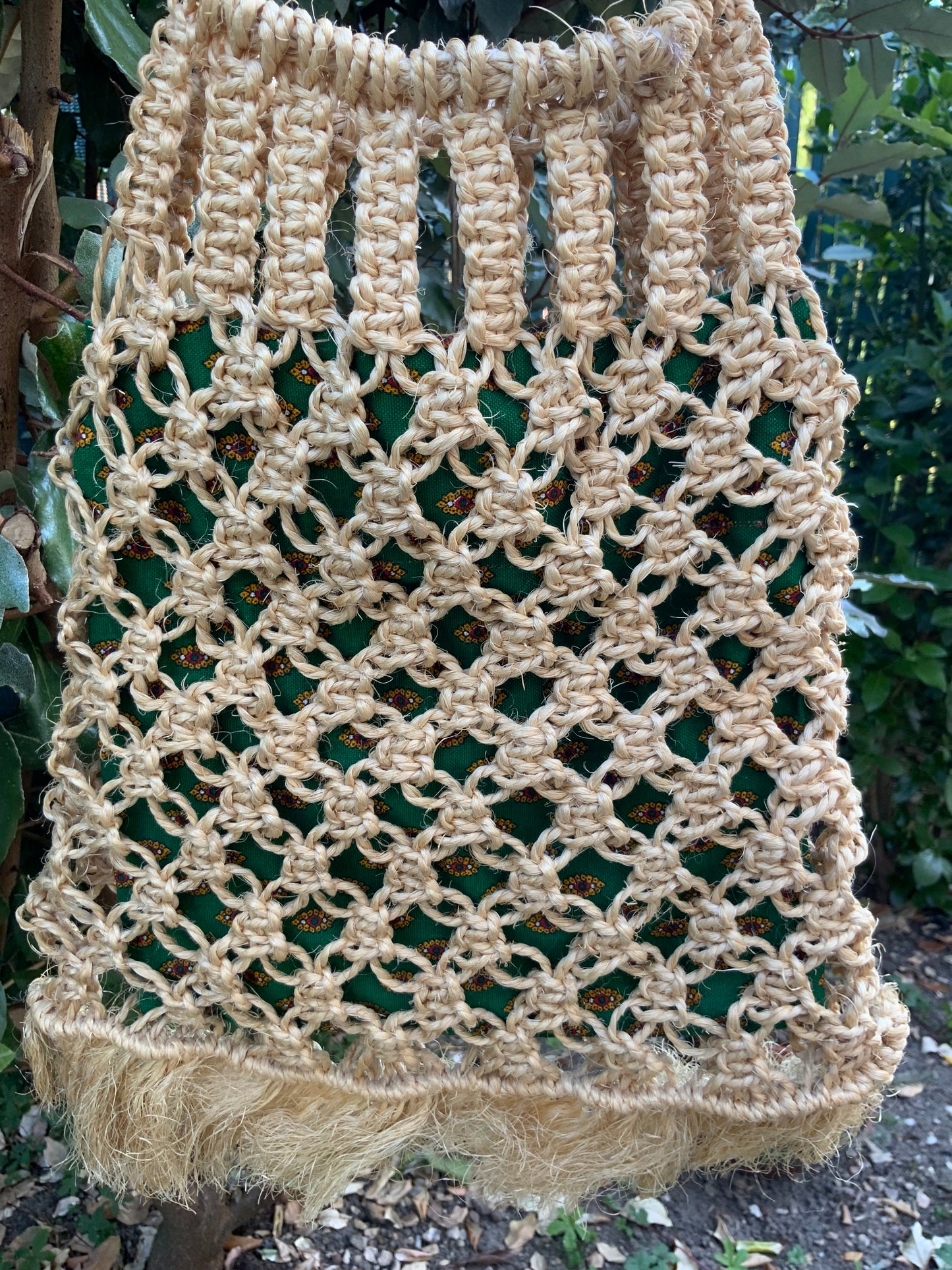 Sac à main en pailles tressées Vintage 1980 - Tissu provençal