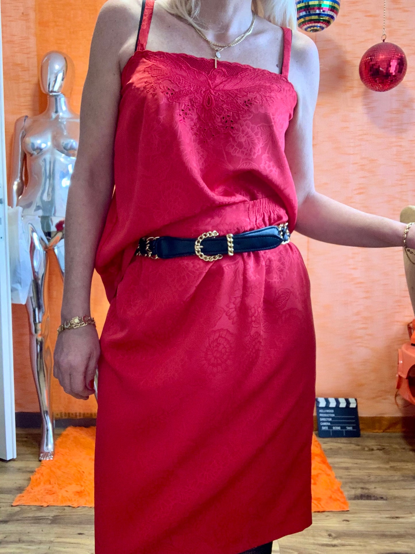 Ensemble Rouge Vintage 1980 Élégance - T42-