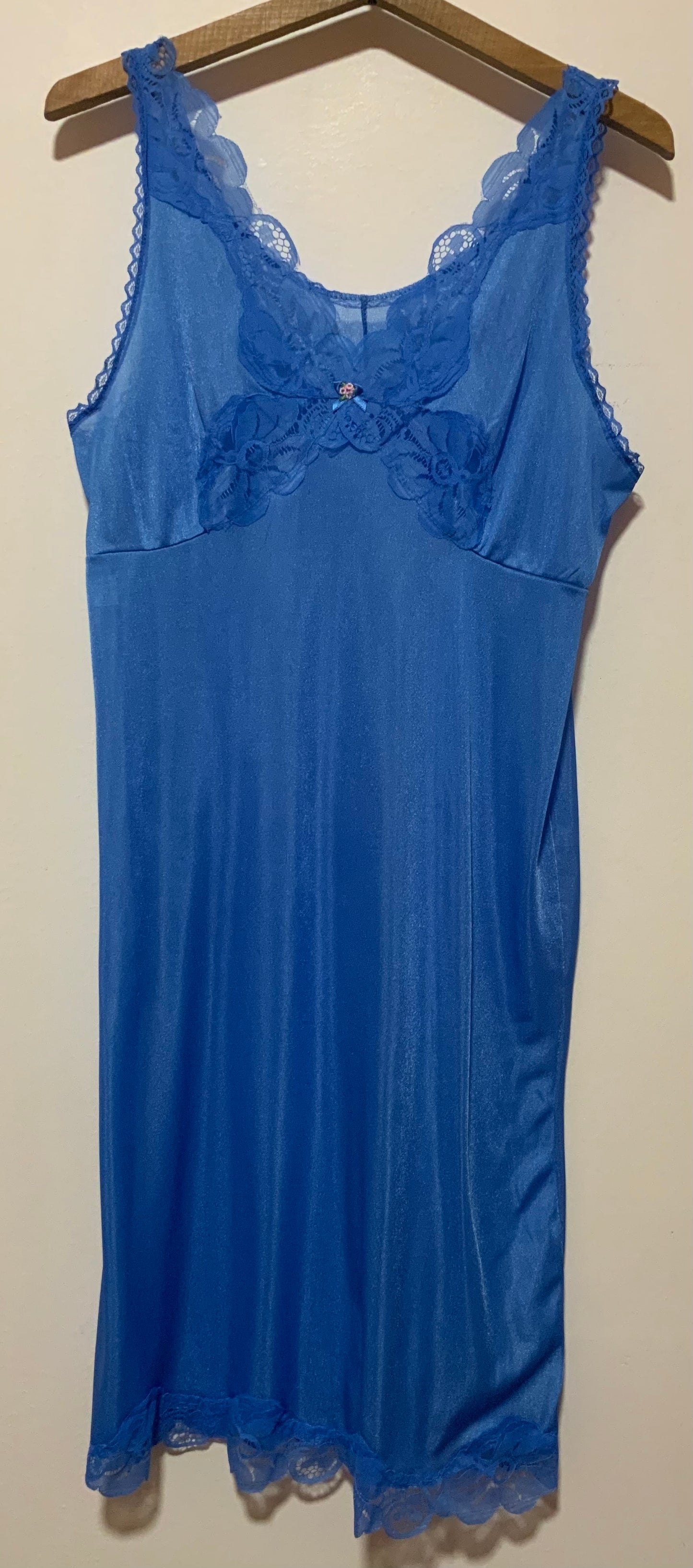 Combinaison Robe bleue Dentelle et petite fleur - Vintage 1980 Dentelle