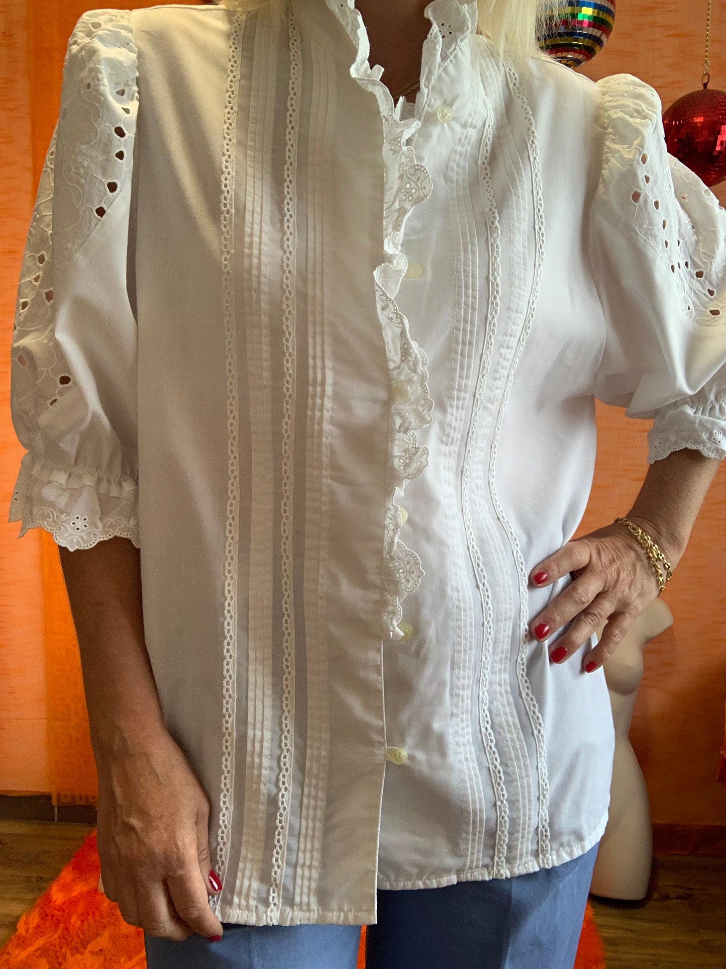 Chemisier Autrichien Broderies anglaises fleurs Vintage - T40
