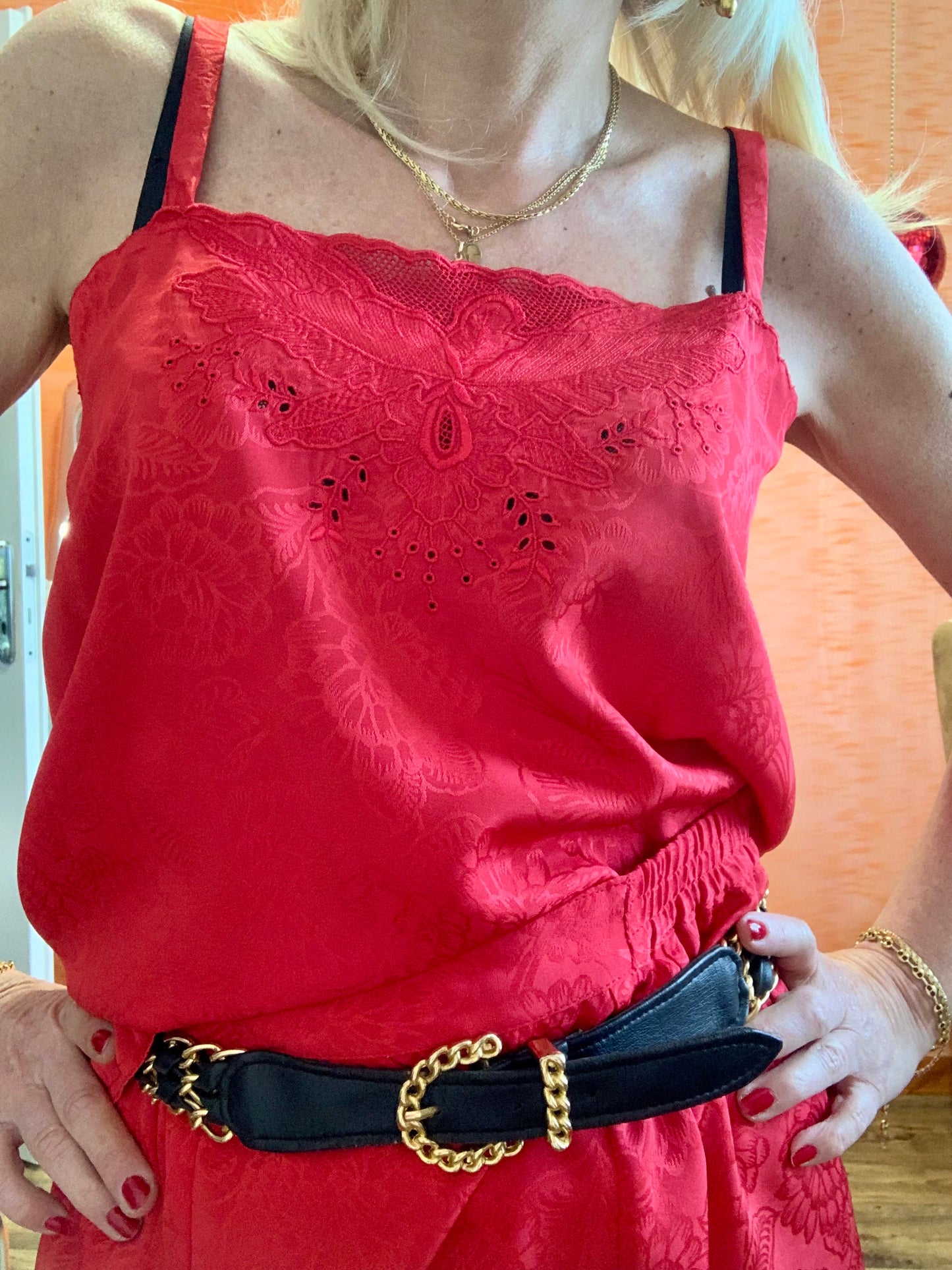 Ensemble Rouge Vintage 1980 Élégance - T42-