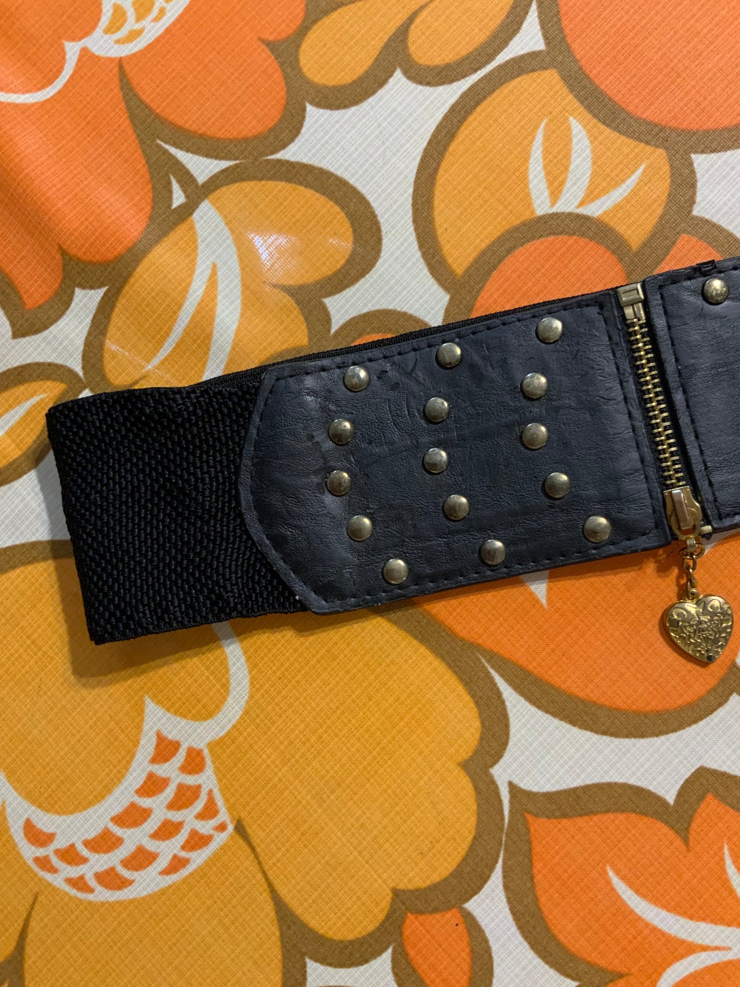 Ceinture Vintage Élastique Zipée Coeur- TU