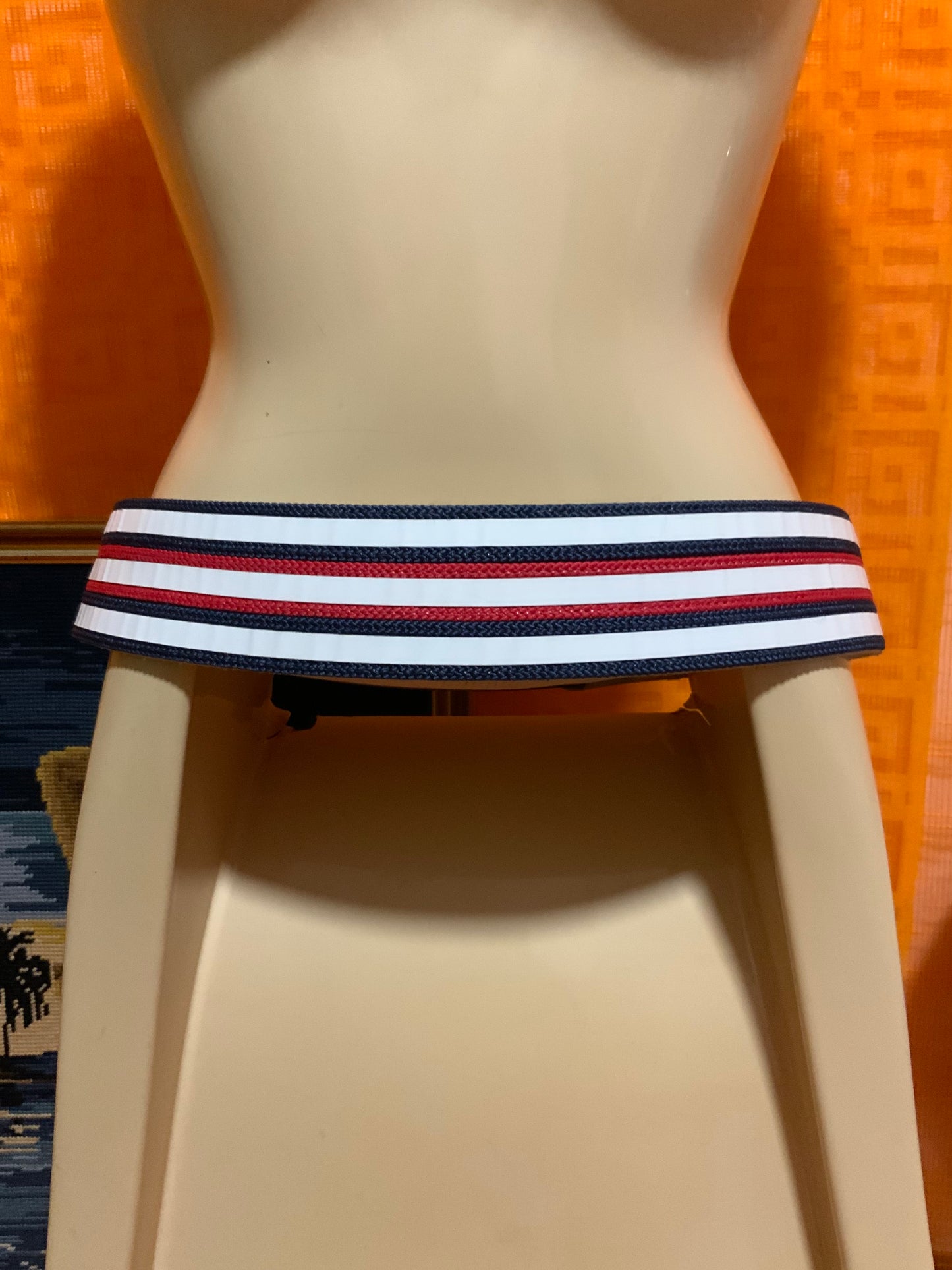 Ceinture Bleu blanc rouge Cuir blanc Vintage 1980 - T38