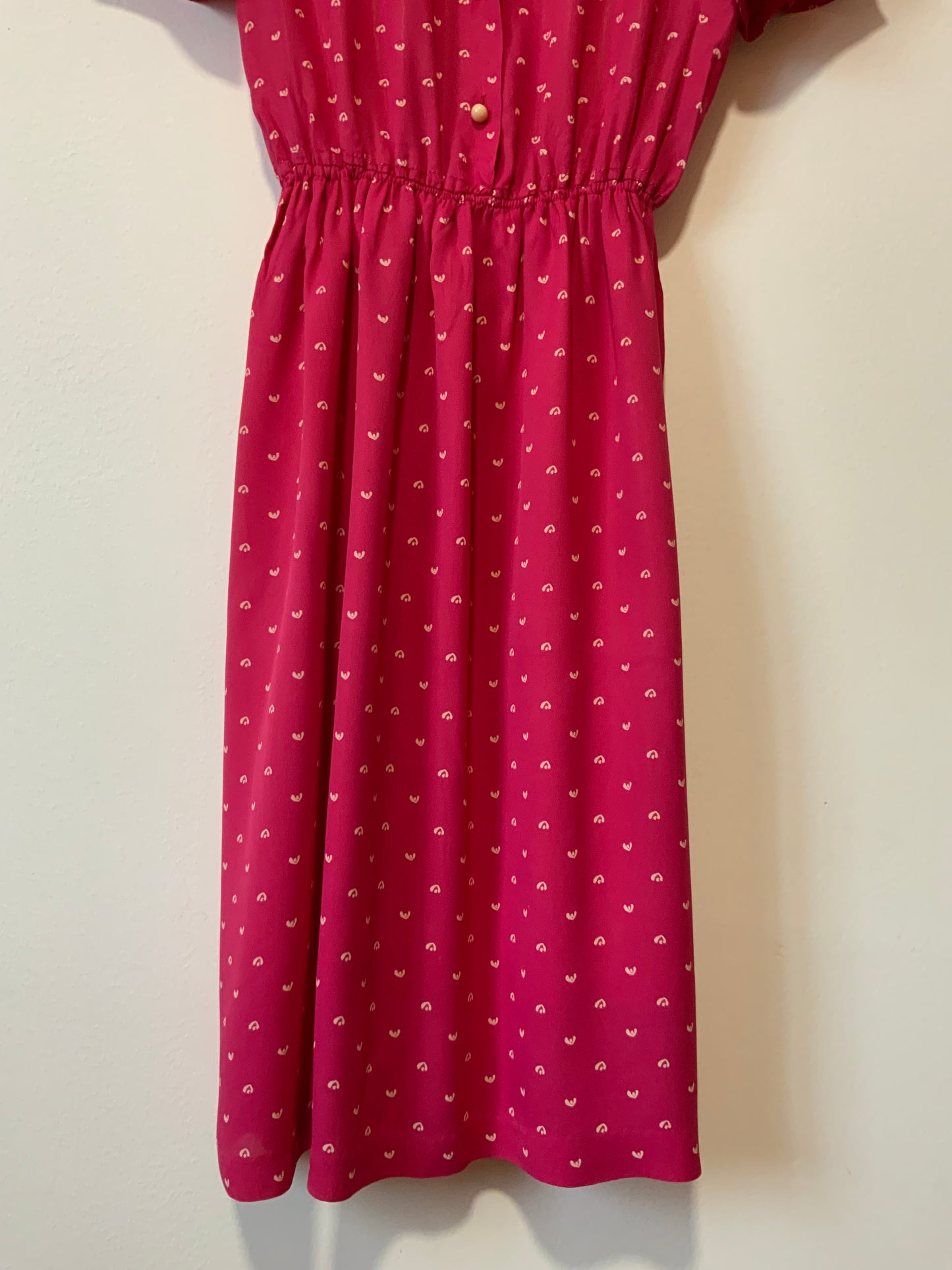 Robe Vintage 1980 Rose bonbon a col Lavallière - T40