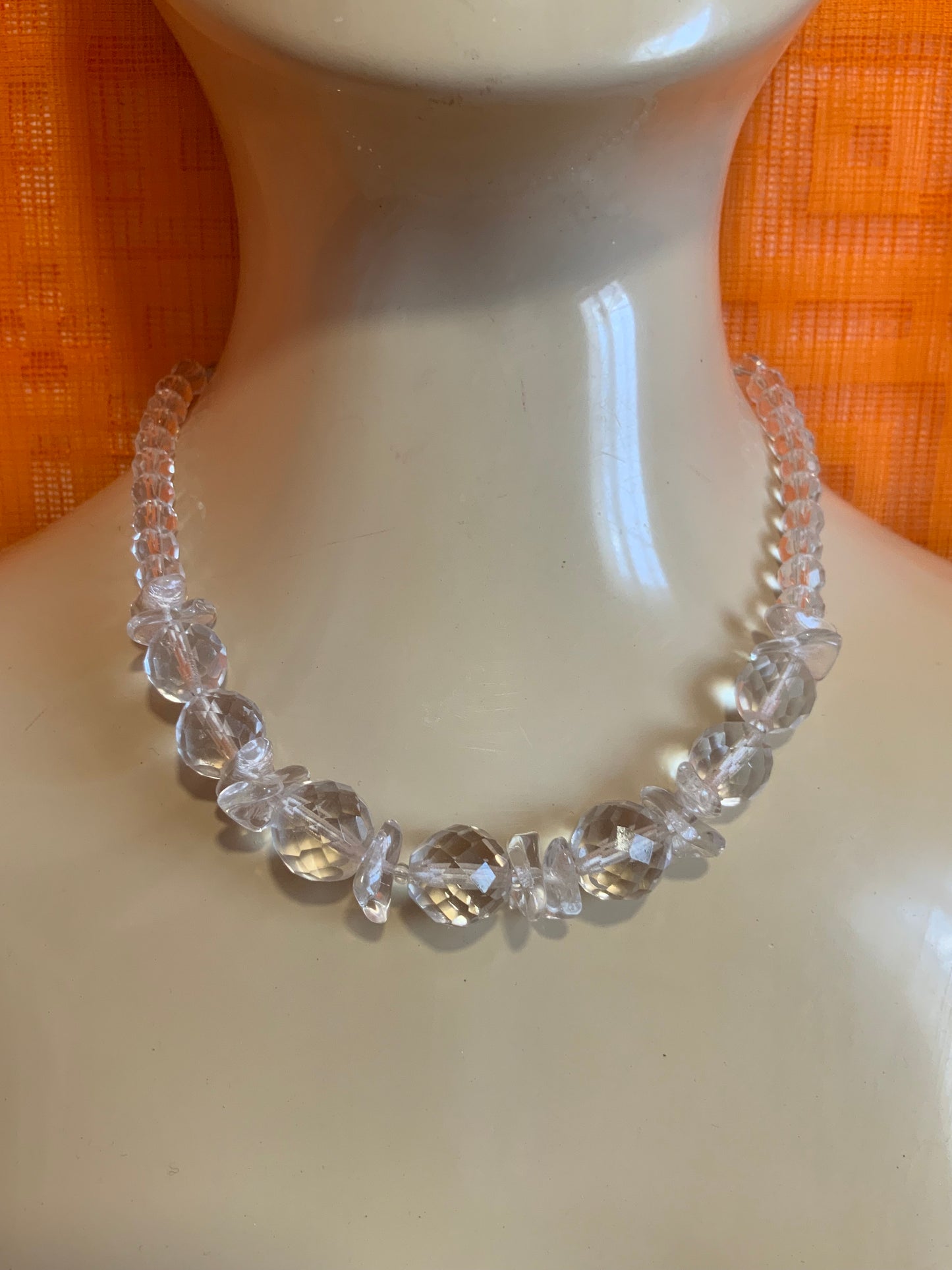 Collier perles de verre transparentes Vintage 1980/90-