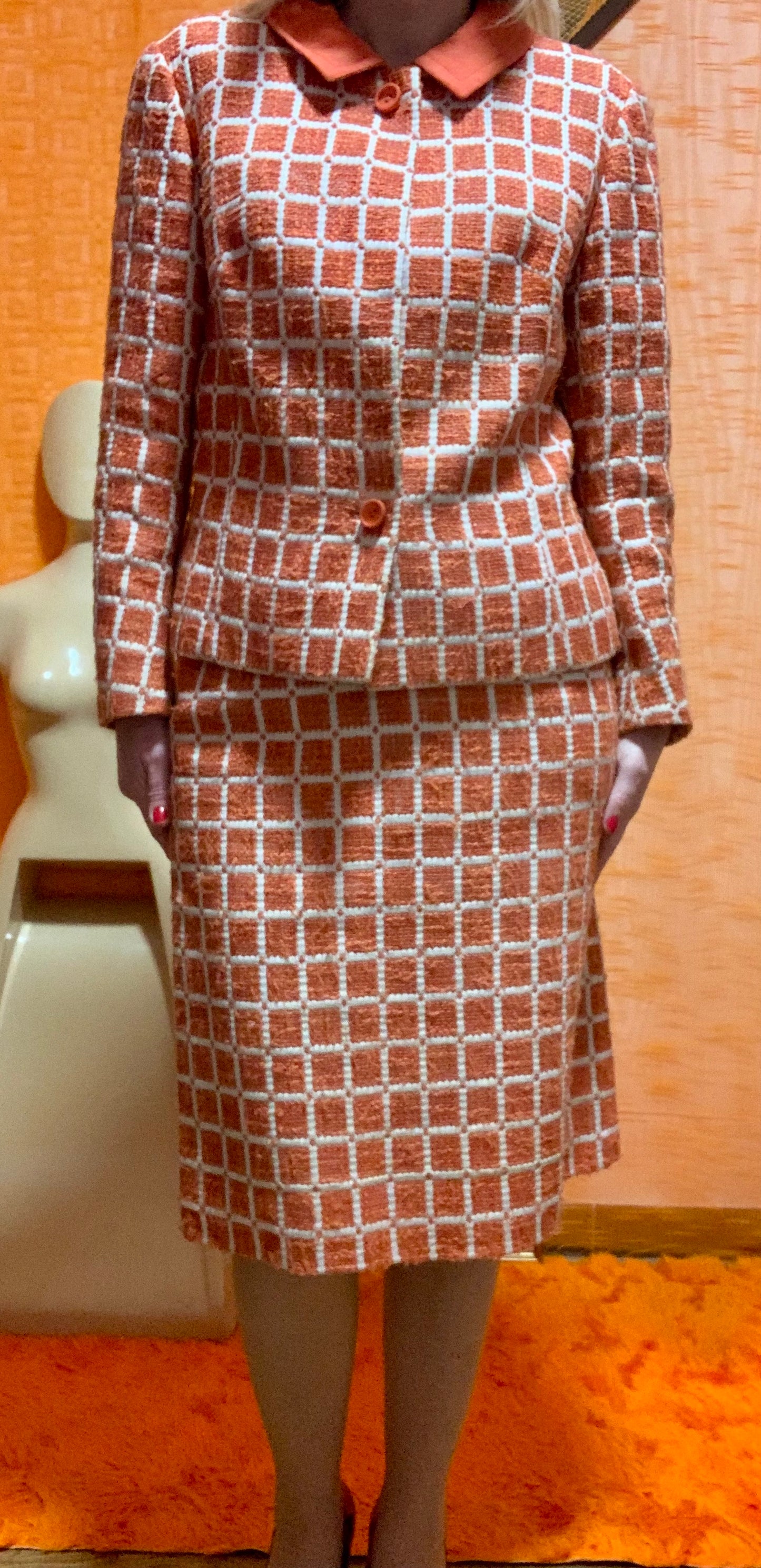 Magnifique Ensemble Tailleur Col Claudine Création Vintage 1970 Chic