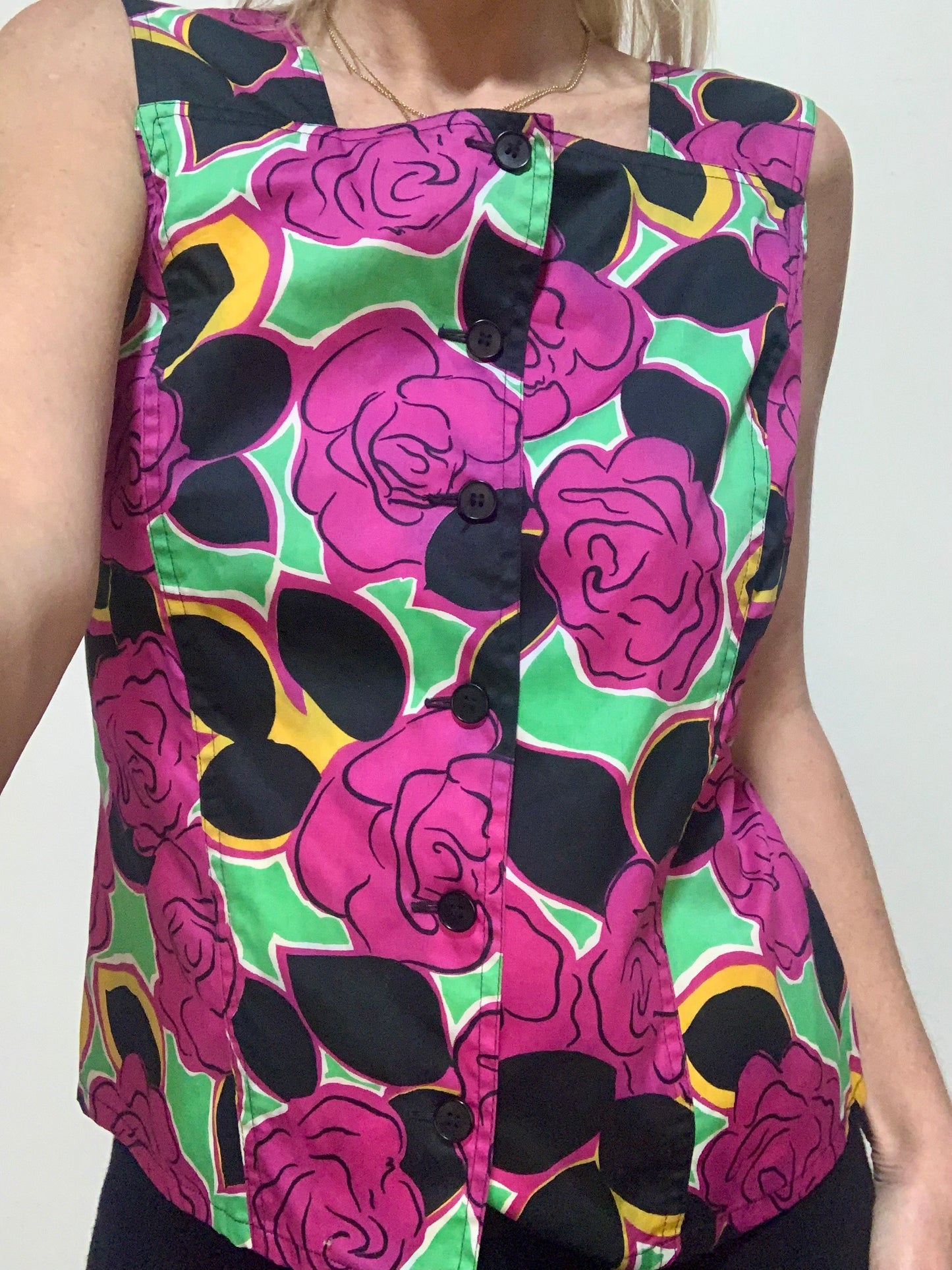 Sublime Top boutonné Guy Laroche Vintage A fleurs 1980