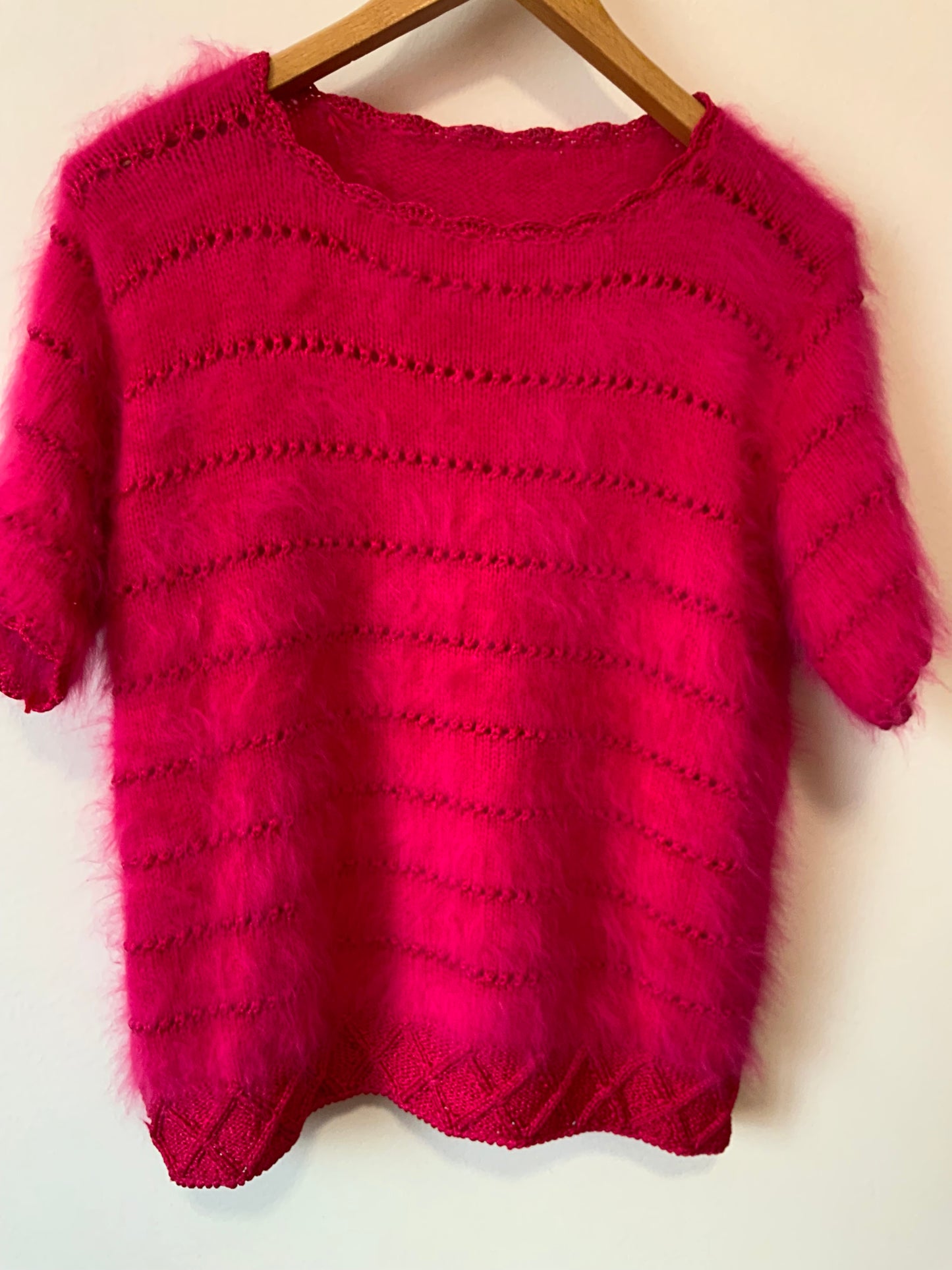 Anny Blatt Merveilleux Pull Laine Angora tricote main - Vintage 1990 Luxe