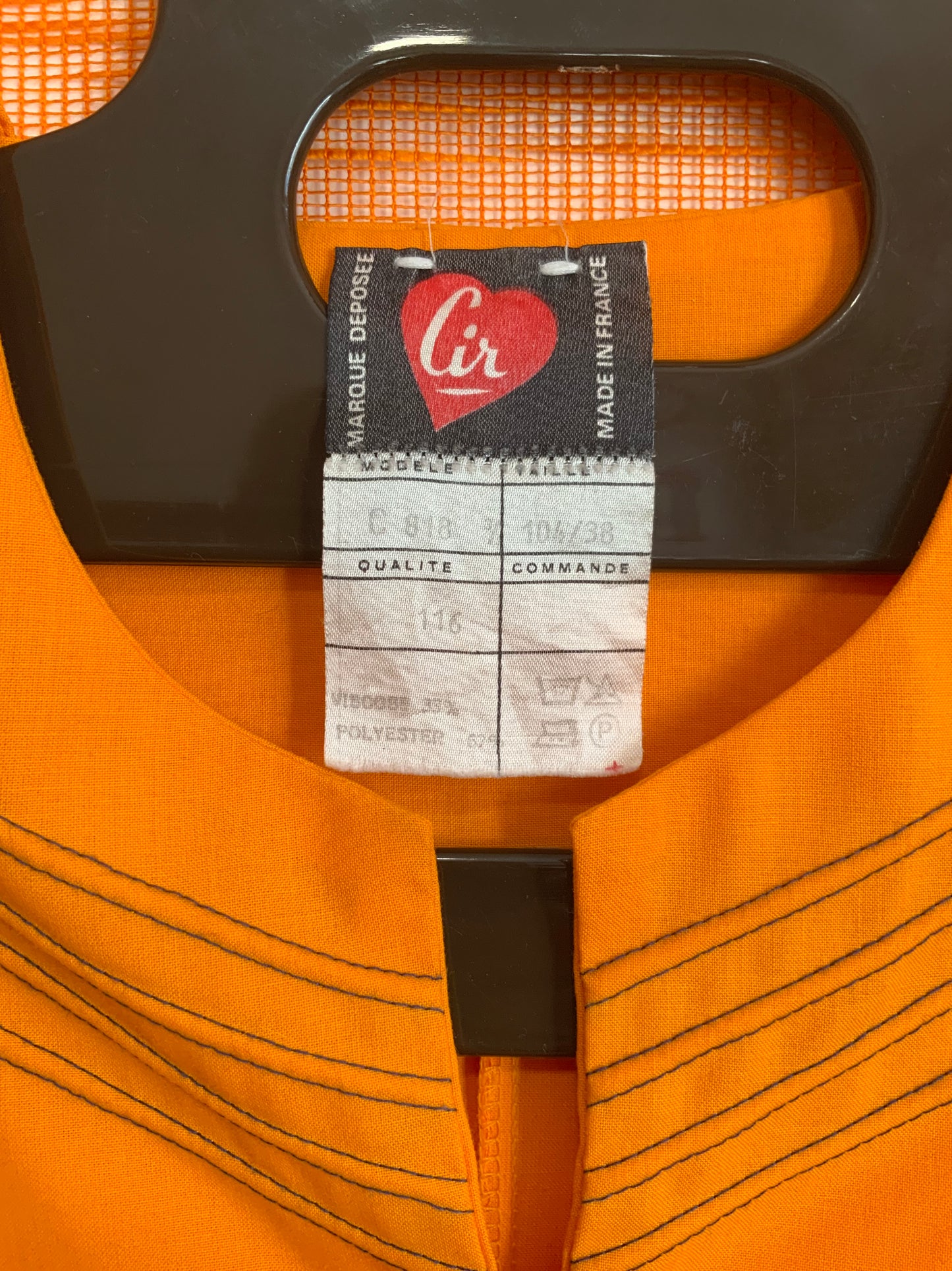 Grande blouse robe boutonnée Orange Vintage Original 1970 France Deadstock- T38